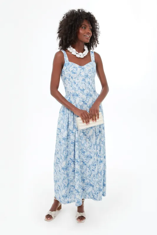 Blue Abstract Floral Rosemary Midi Dress sold by Tuckernuck