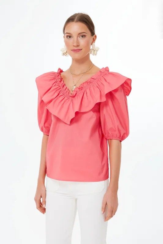 Punchy Pink Ruffle Collar Mae Blouse sold by Tuckernuck
