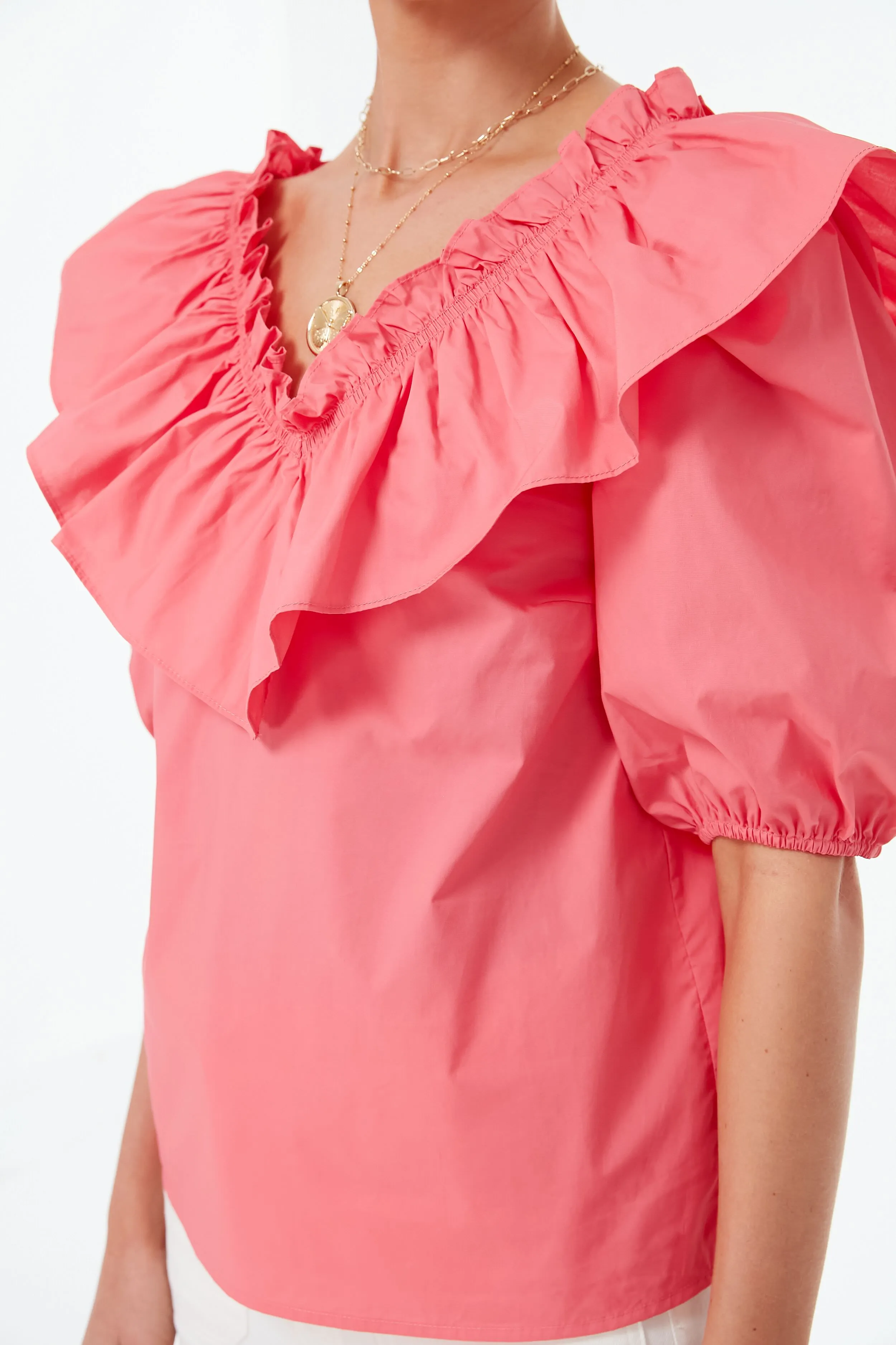Punchy Pink Ruffle Collar Mae Blouse sold by Tuckernuck product image thumbnail 5