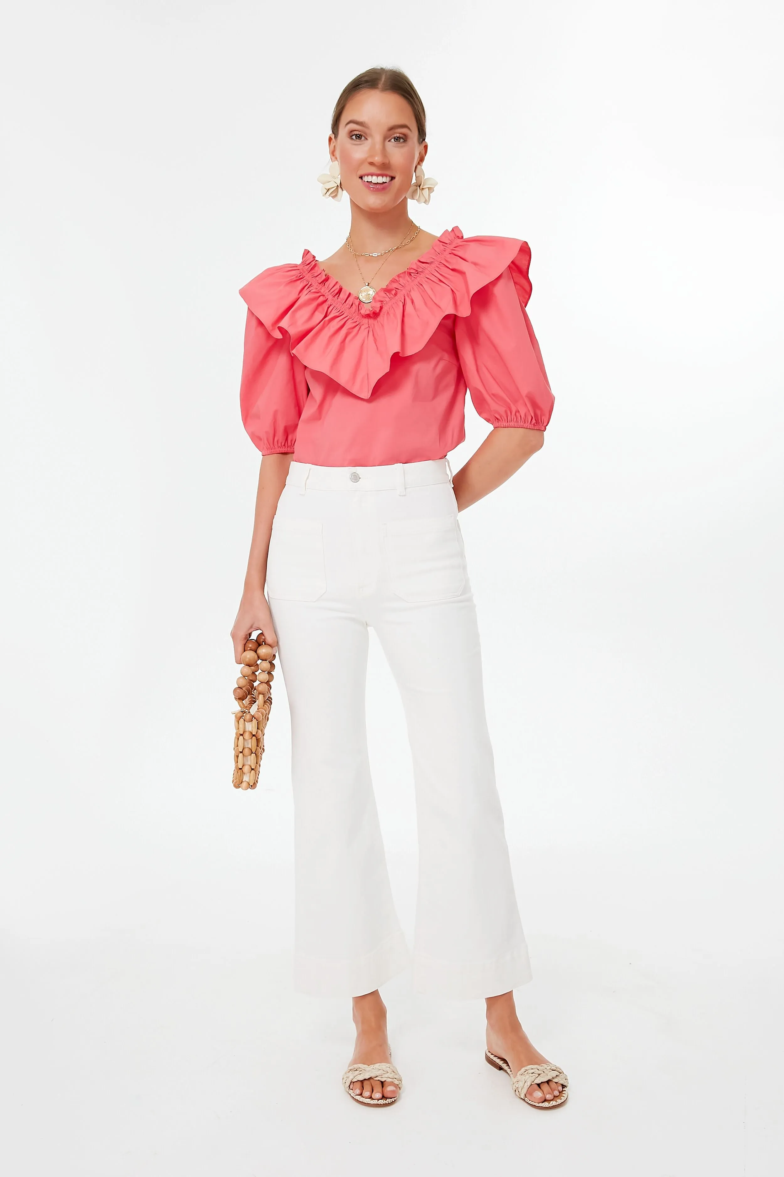 Punchy Pink Ruffle Collar Mae Blouse sold by Tuckernuck product image thumbnail 2