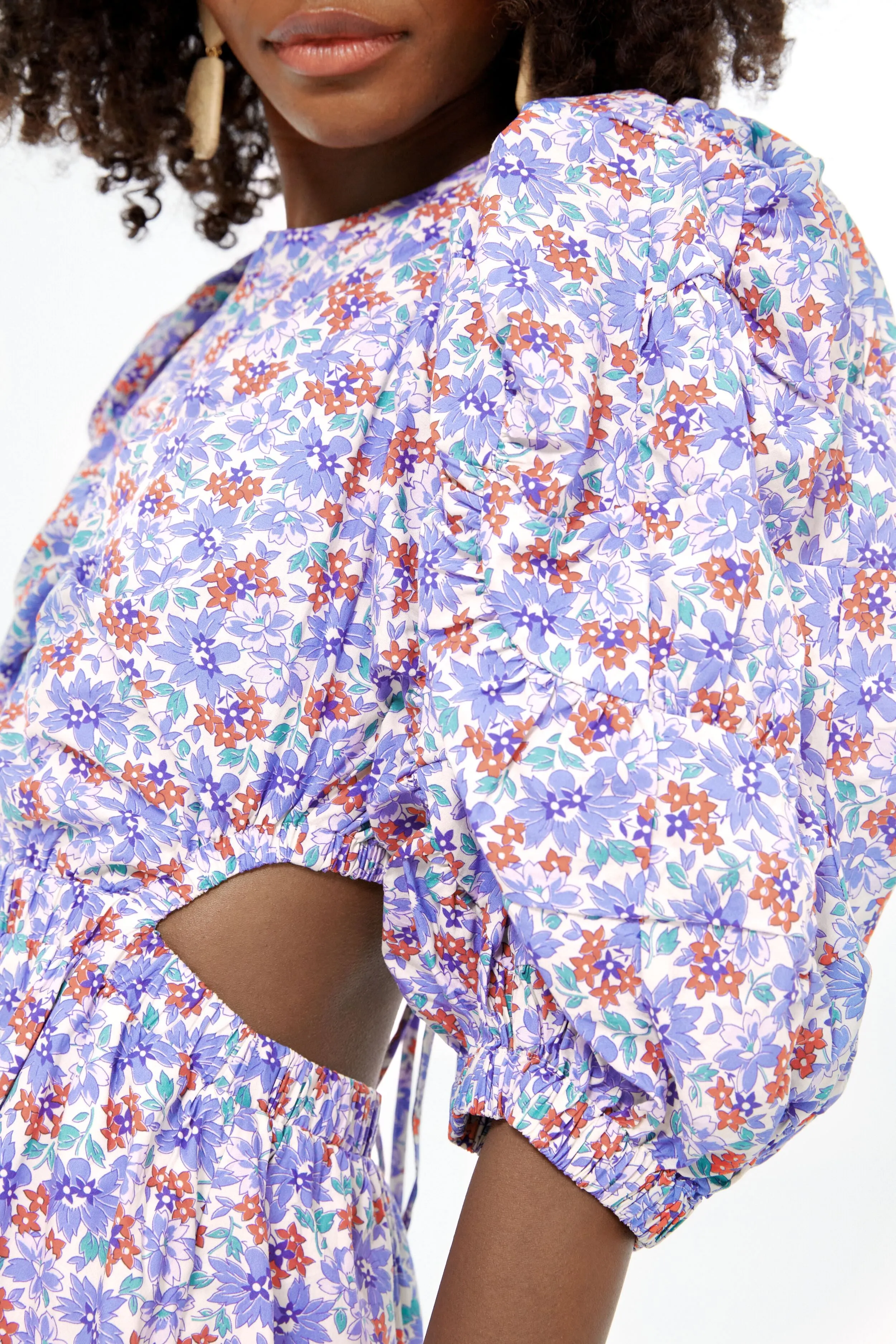 Blue Peggy Floral Puff Sleeve Cut Out Dress sold by Tuckernuck product image thumbnail 2