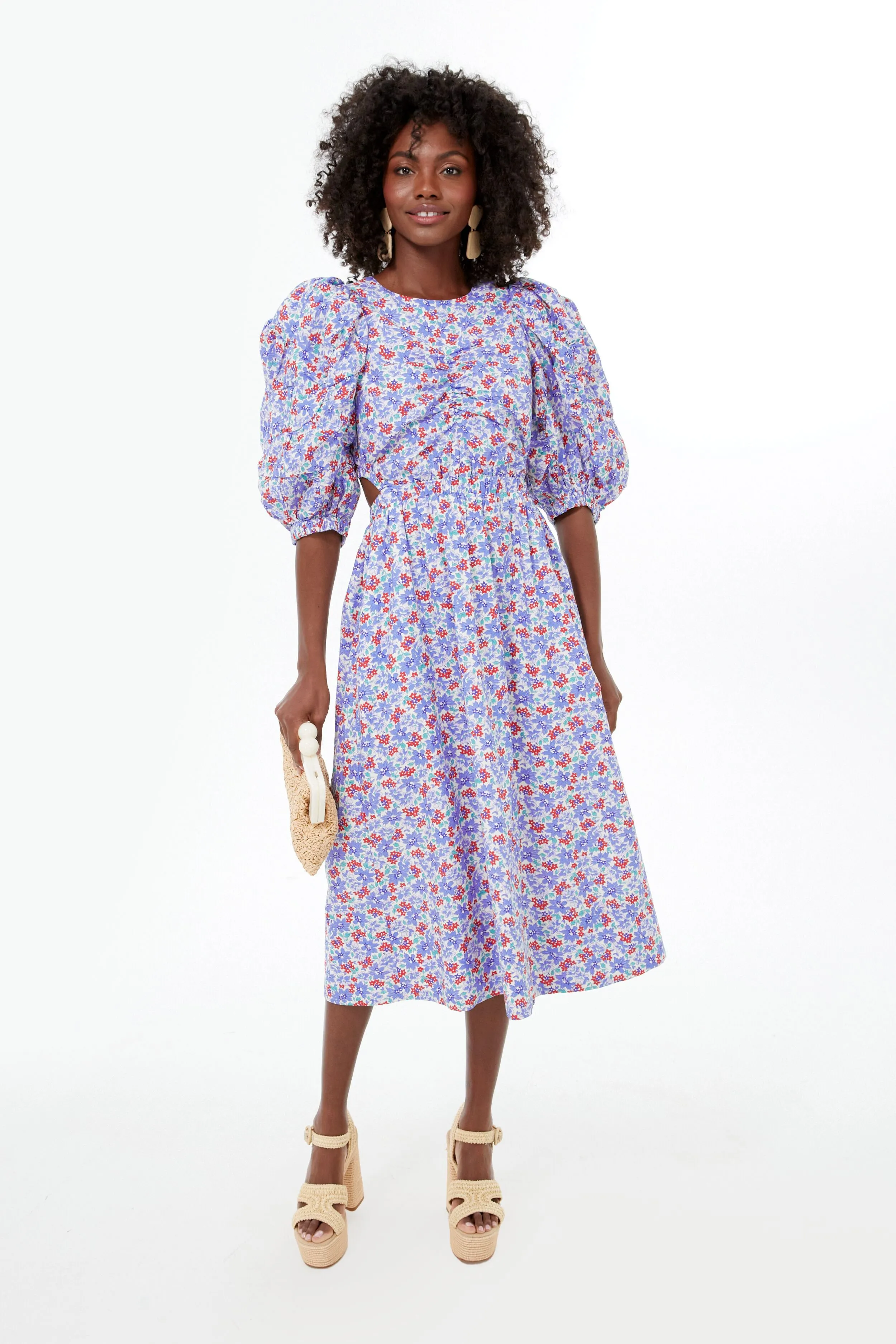 Blue Peggy Floral Puff Sleeve Cut Out Dress sold by Tuckernuck product image thumbnail 5