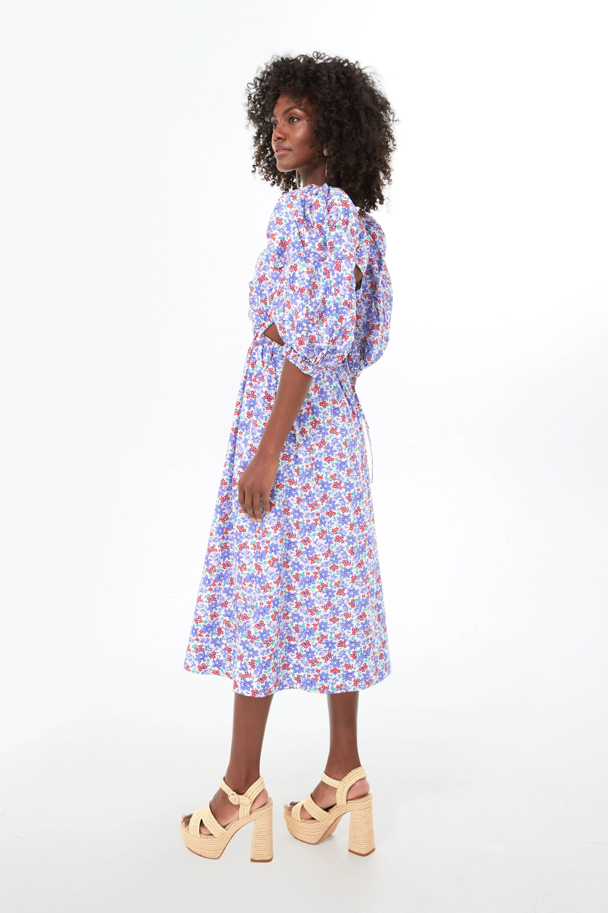 Blue Peggy Floral Puff Sleeve Cut Out Dress sold by Tuckernuck product image thumbnail 4