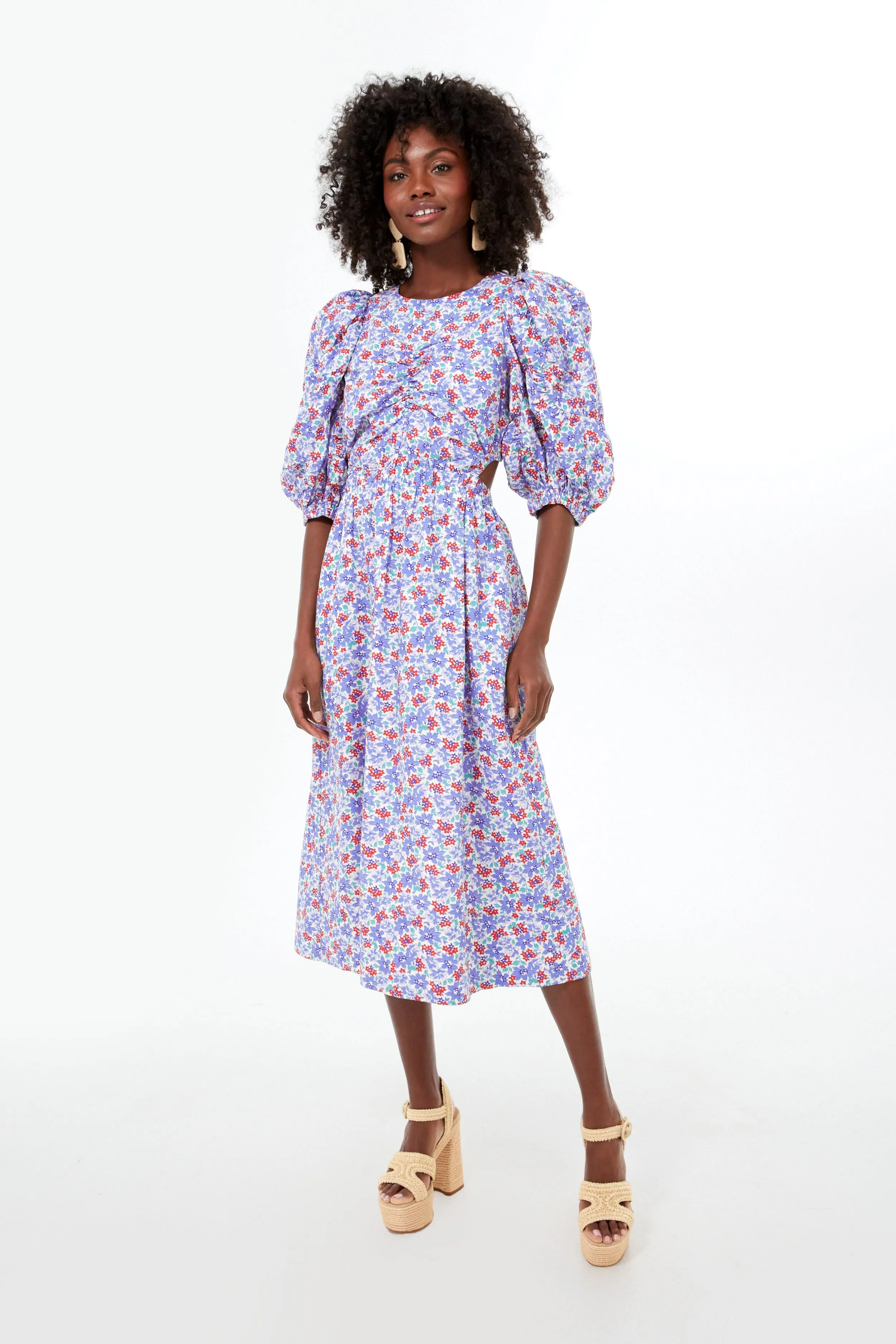 Blue Peggy Floral Puff Sleeve Cut Out Dress sold by Tuckernuck