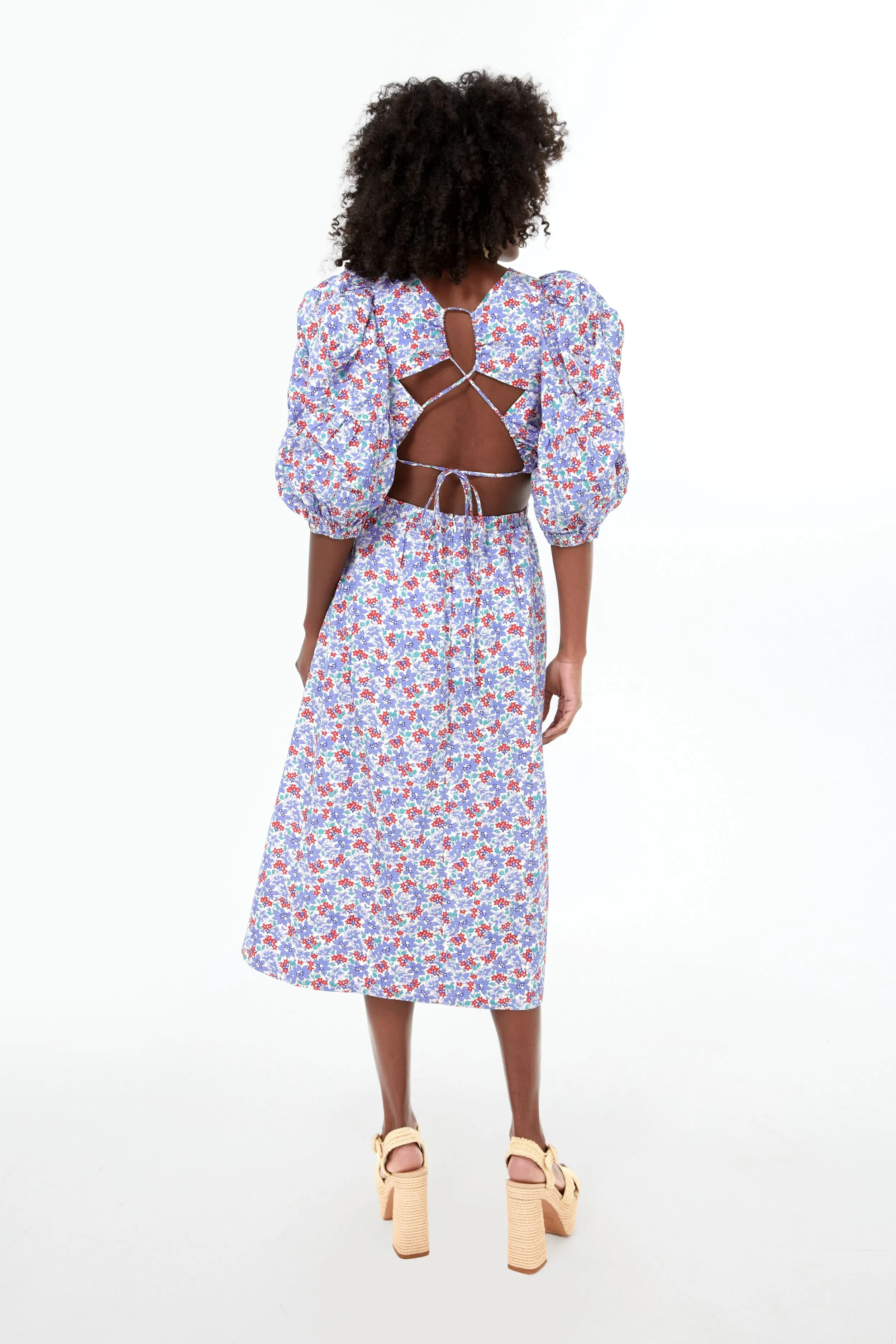 Blue Peggy Floral Puff Sleeve Cut Out Dress sold by Tuckernuck product image thumbnail 3
