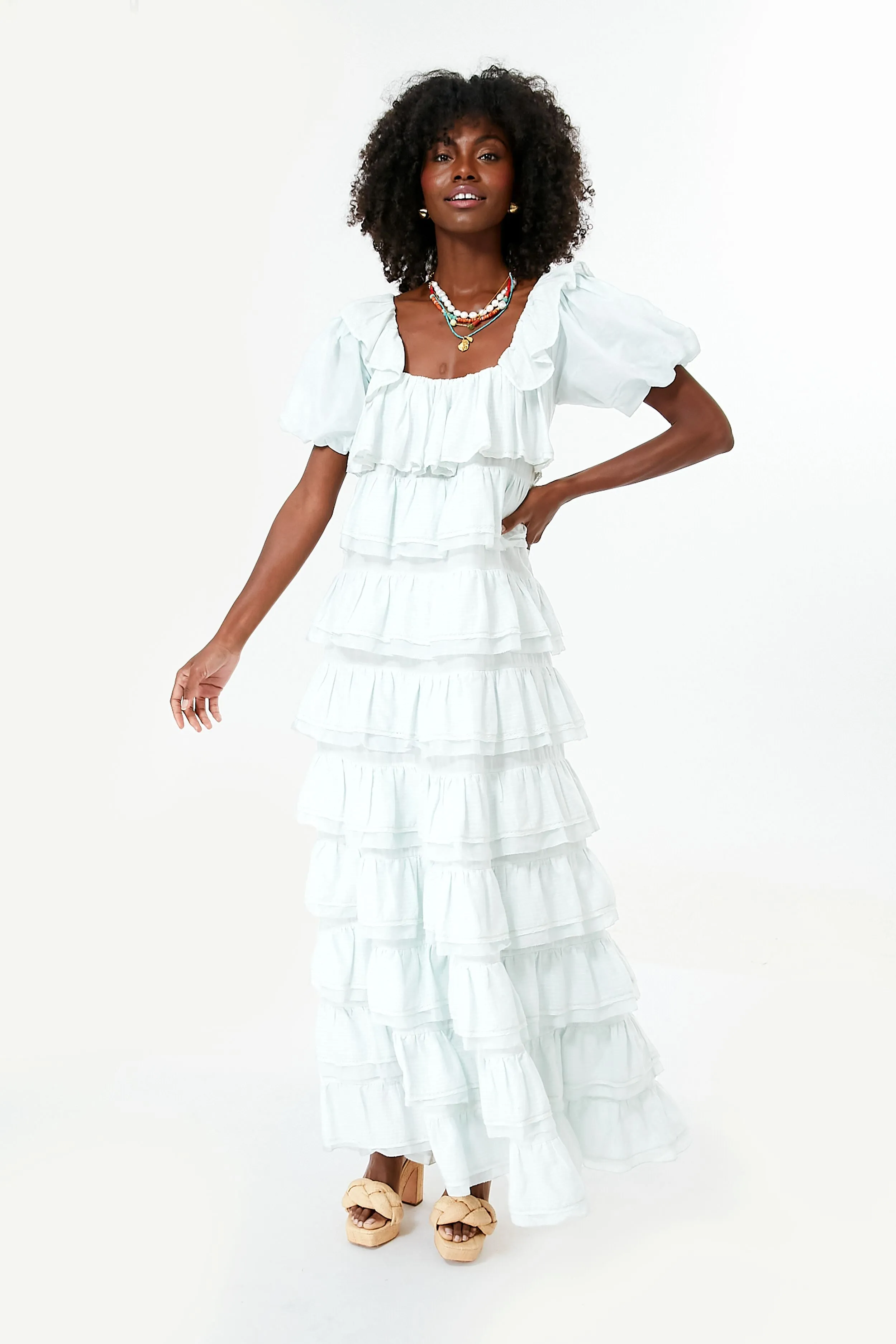 Bit of Blue Puff Sleeve Tier Frill Maxi Dress sold by Tuckernuck product image thumbnail 2