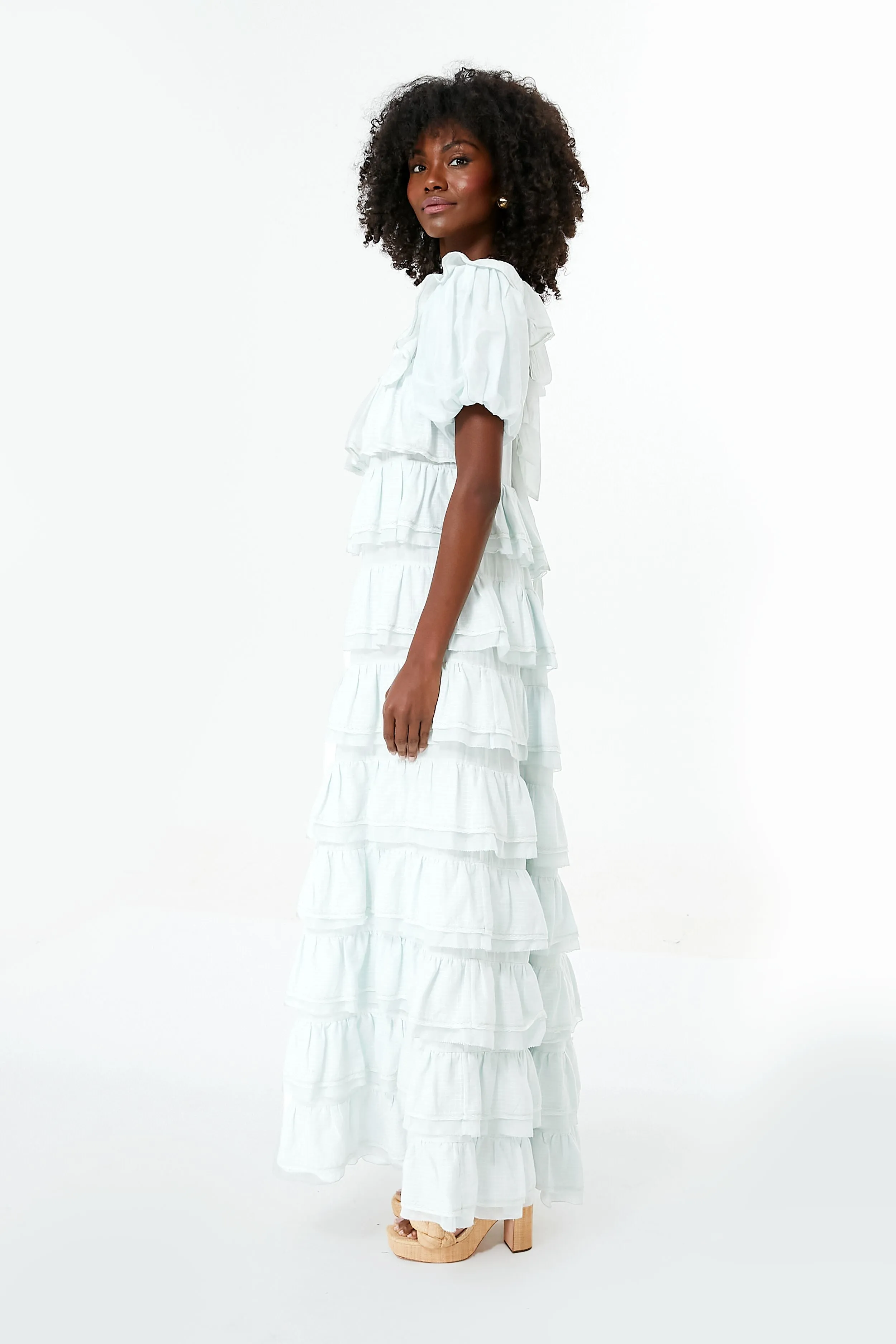 Bit of Blue Puff Sleeve Tier Frill Maxi Dress sold by Tuckernuck product image thumbnail 3