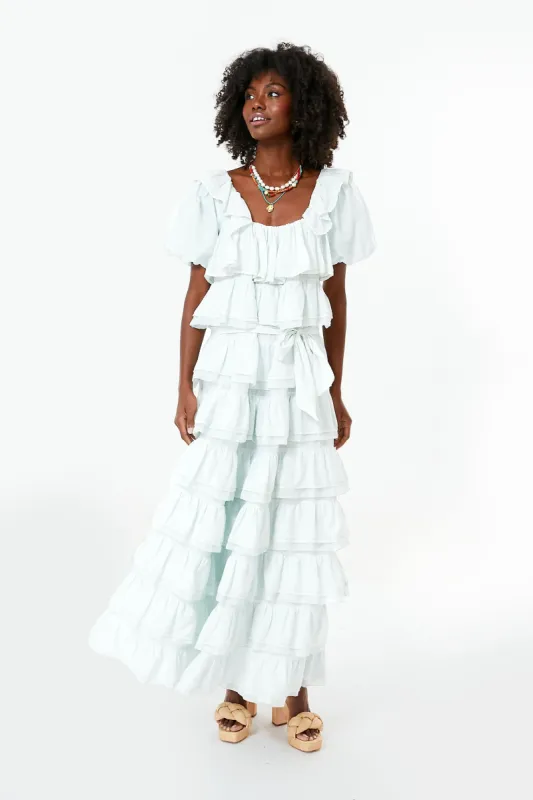 Bit of Blue Puff Sleeve Tier Frill Maxi Dress made by Tuckernuck
