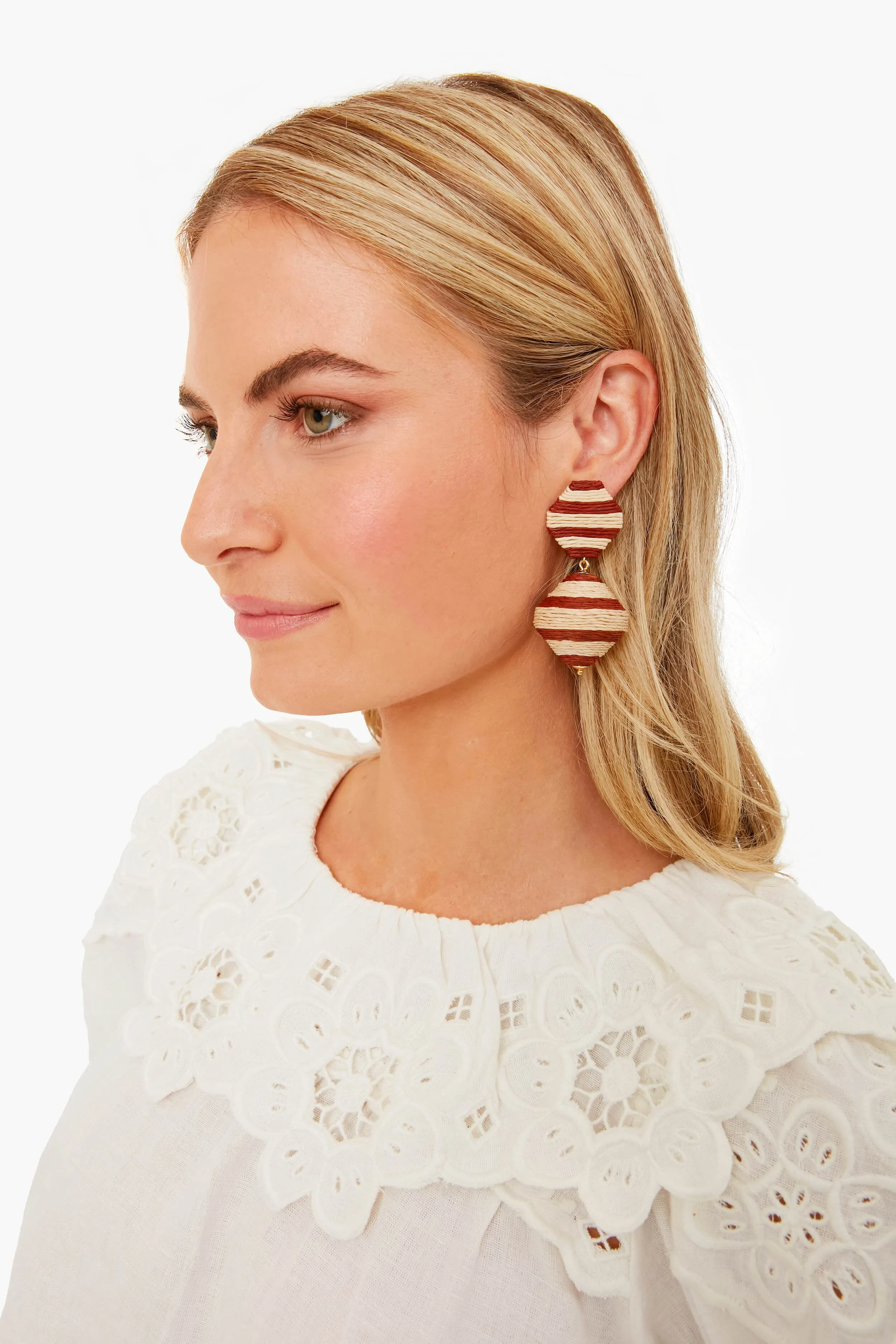 Cocoa Stripe Raffia Geo Lantern Earrings sold by Tuckernuck product image thumbnail 2