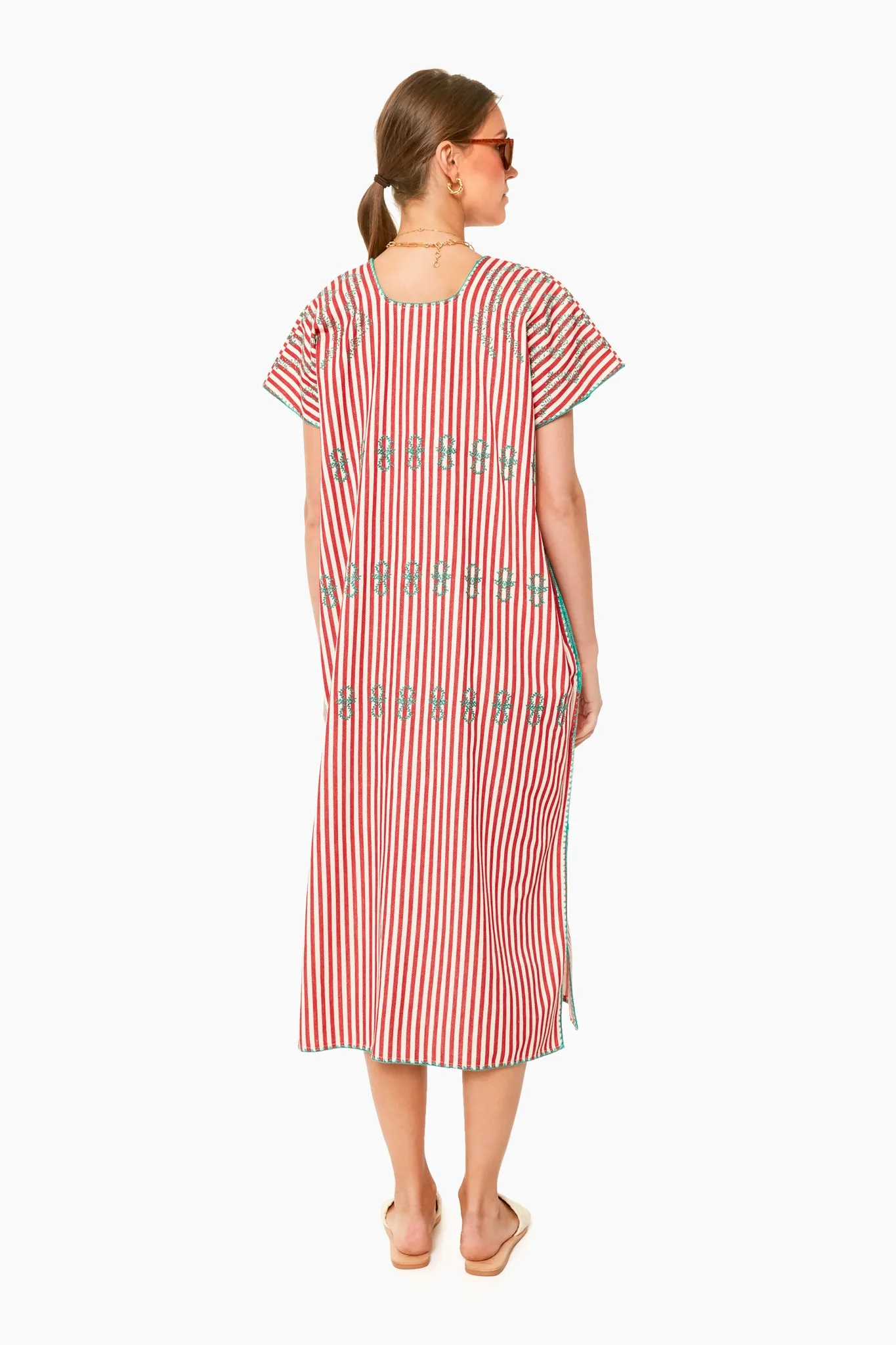 Red Stripe Sullivan Embroidered Canvas Caftan sold by Tuckernuck product image thumbnail 4