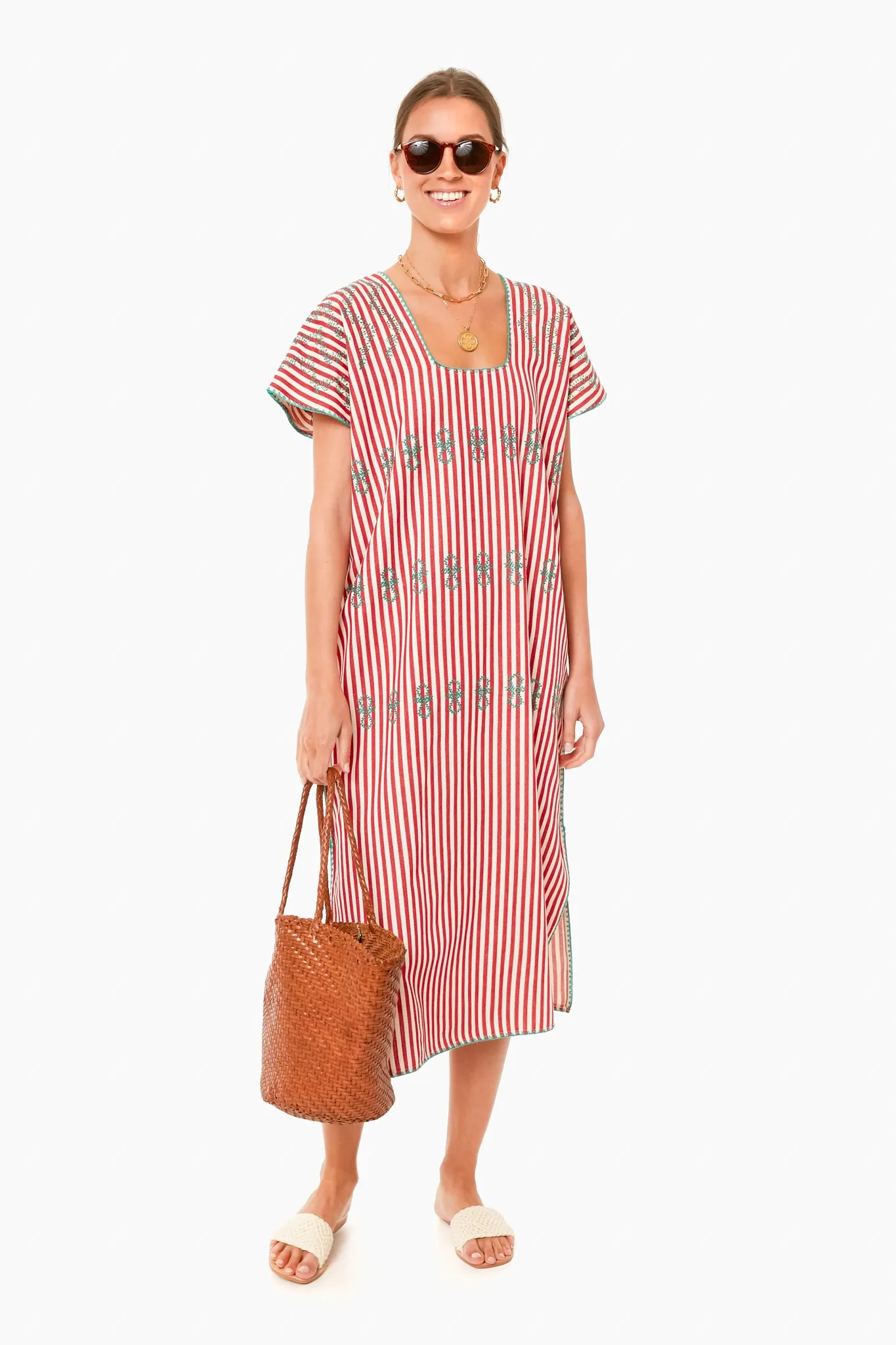 Red Stripe Sullivan Embroidered Canvas Caftan sold by Tuckernuck product image thumbnail 2