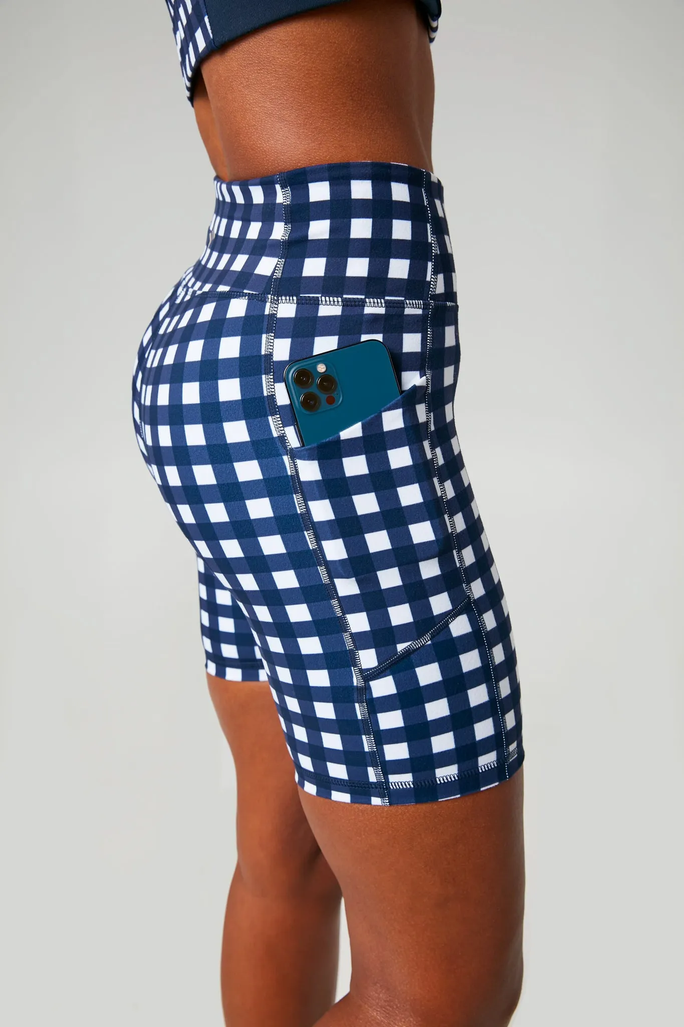 Navy Trellis Gingham 7 Inch Ava Bike Short sold by Tuckernuck product image thumbnail 4