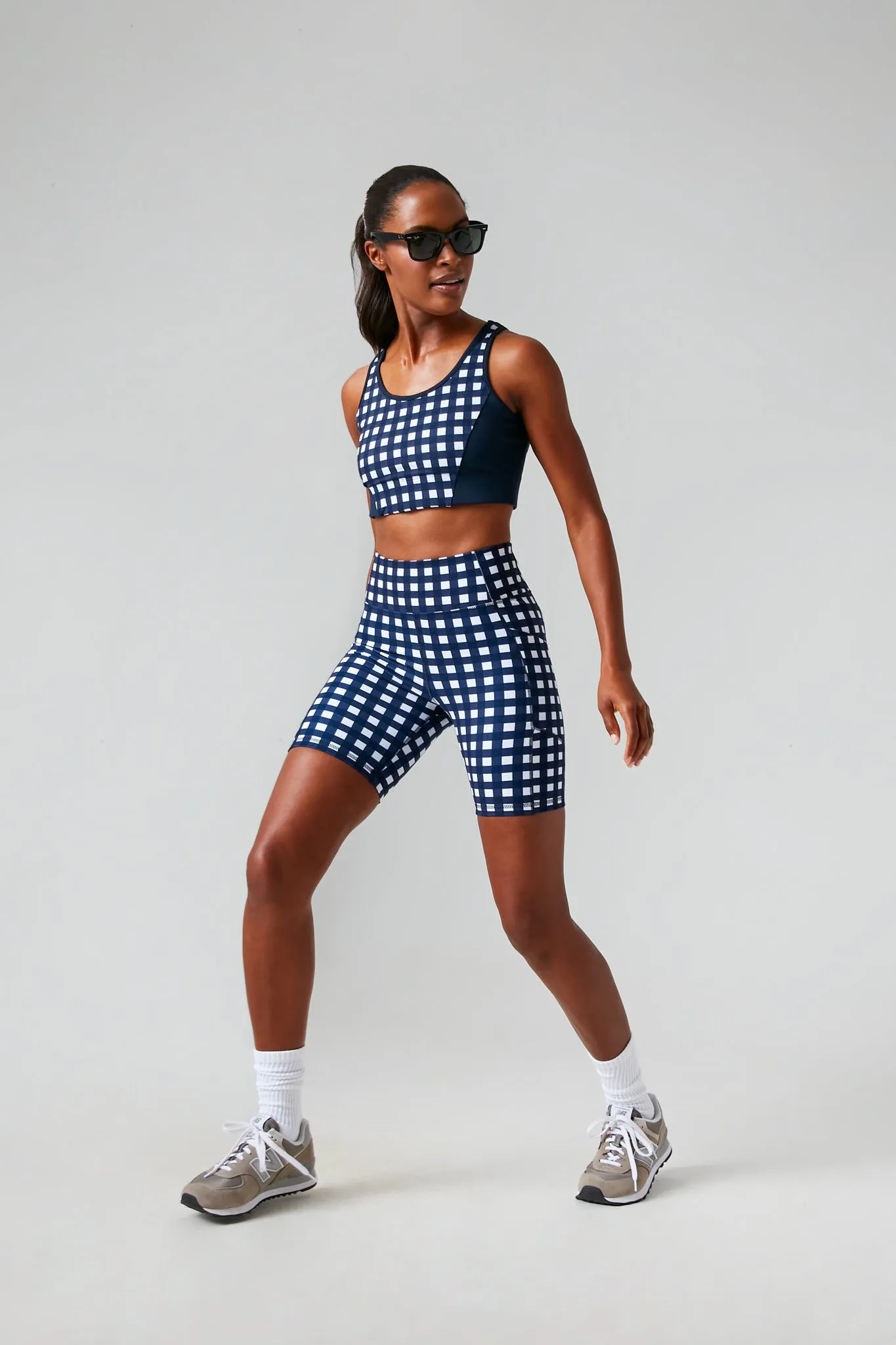 Navy Trellis Gingham 7 Inch Ava Bike Short sold by Tuckernuck