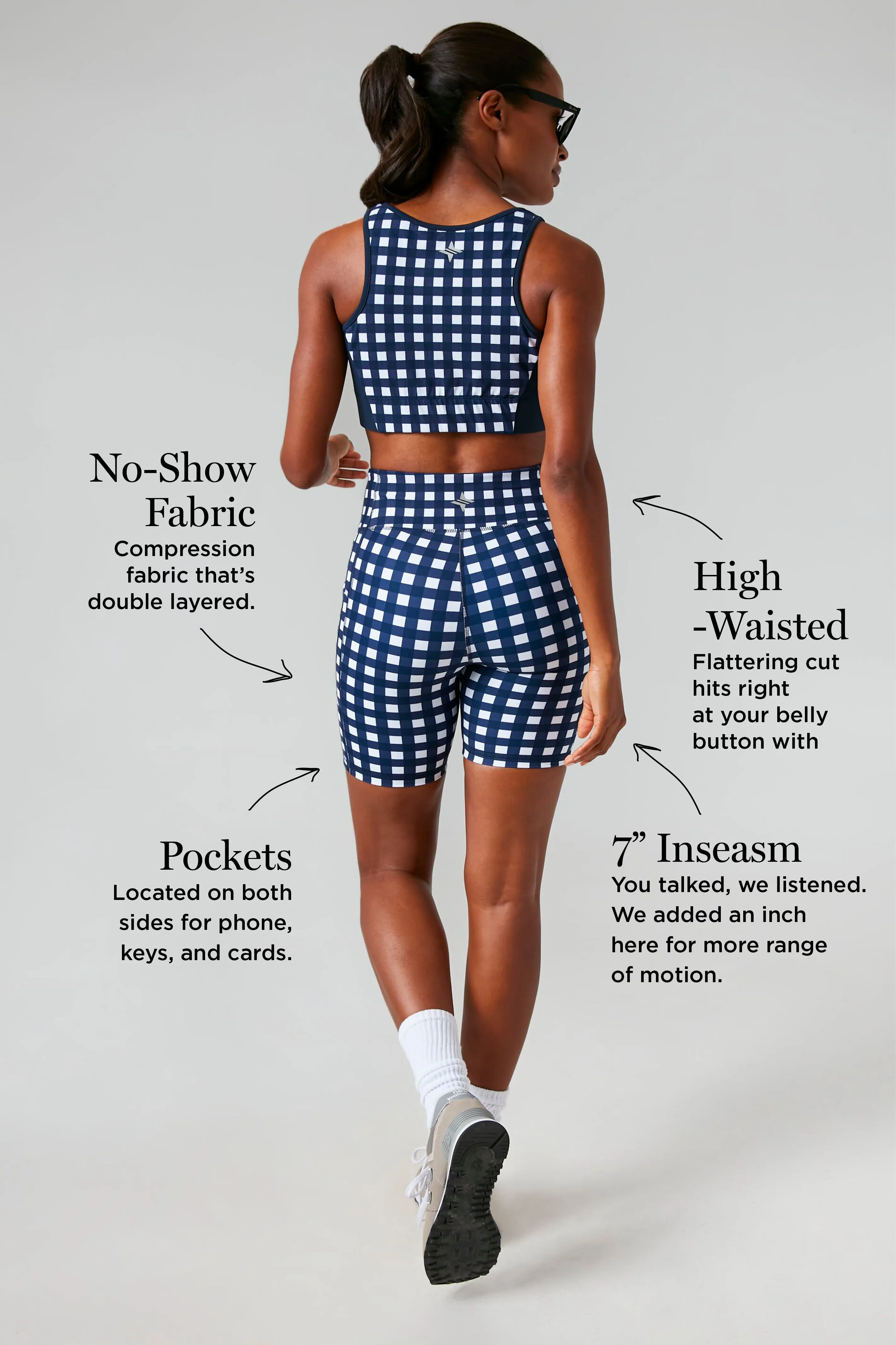 Navy Trellis Gingham 7 Inch Ava Bike Short sold by Tuckernuck product image thumbnail 3