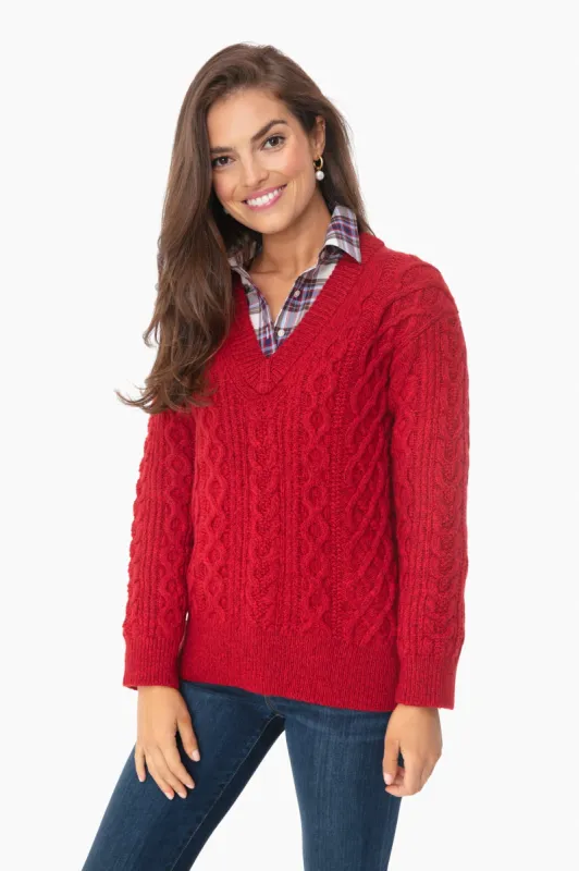 Cherry Cable V-Neck Sweater sold by Tuckernuck