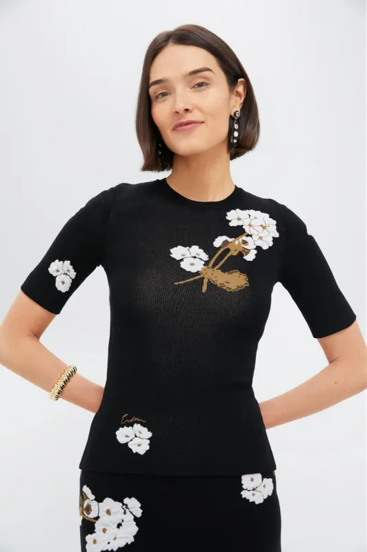 Elena Garden Black Short Sleeve Knit Top sold by Tuckernuck