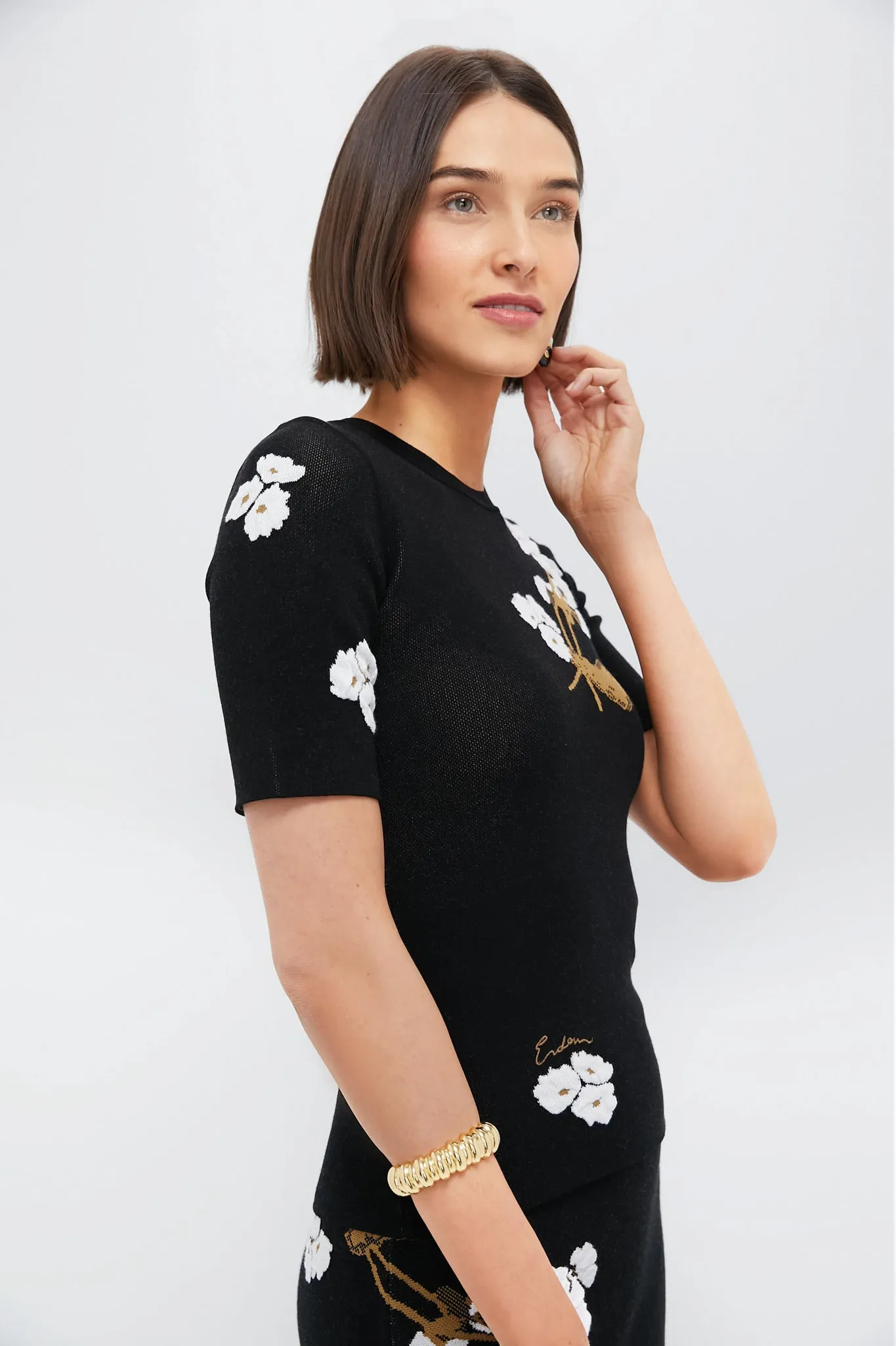 Elena Garden Black Short Sleeve Knit Top sold by Tuckernuck product image thumbnail 3