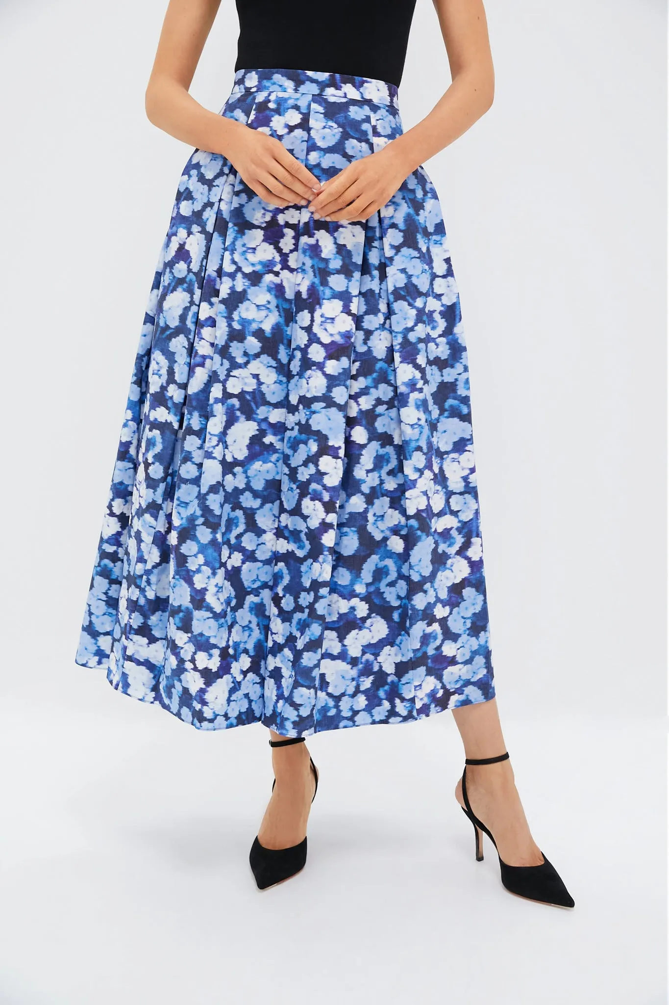 Havelock Blossom Indigo Pleated Midi Skirt sold by Tuckernuck