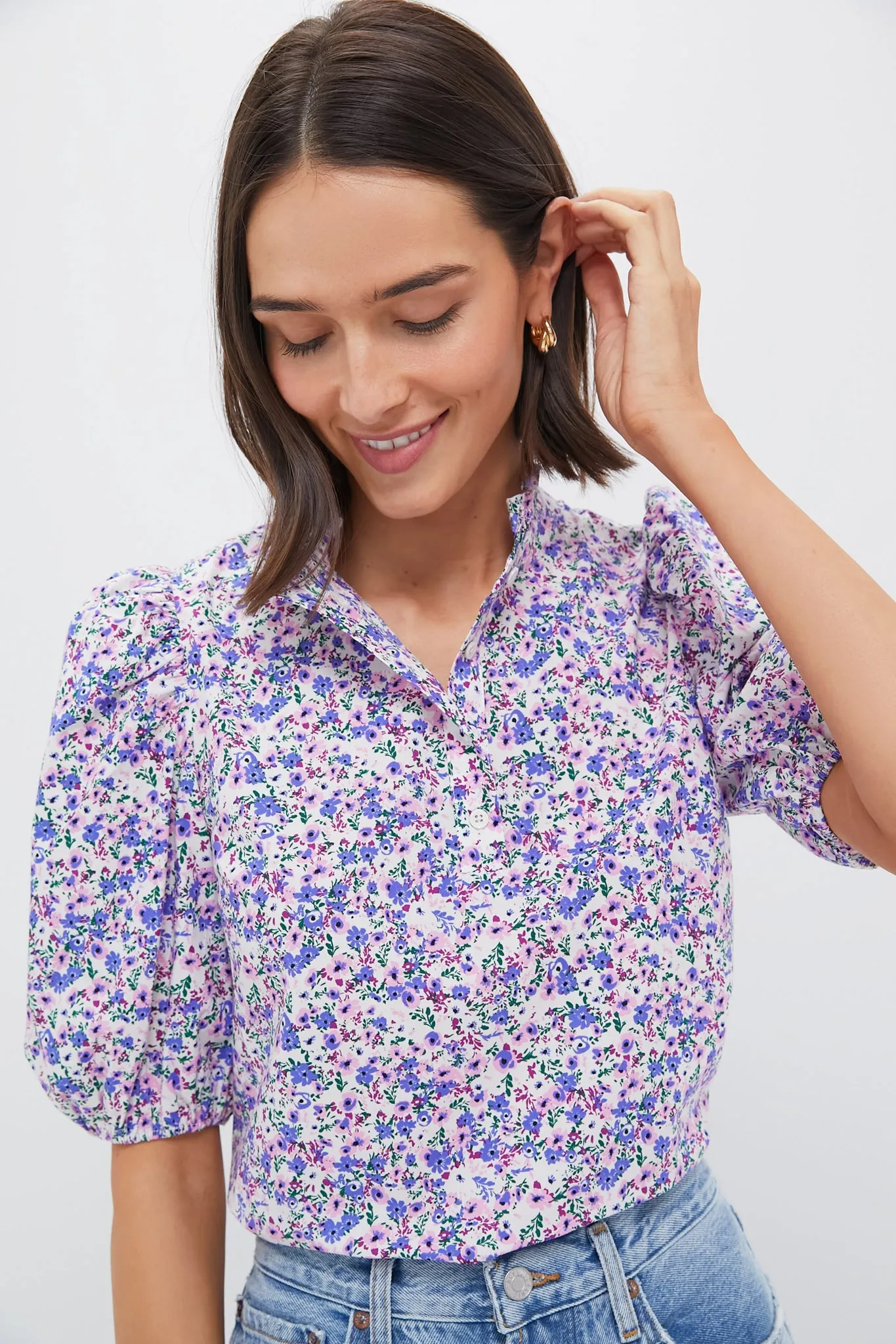 Lilac Multi Floral Florence Blouse sold by Tuckernuck
