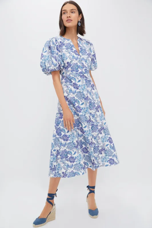 Steel Blue Floral Brody Midi Dress made by Hyacinth House