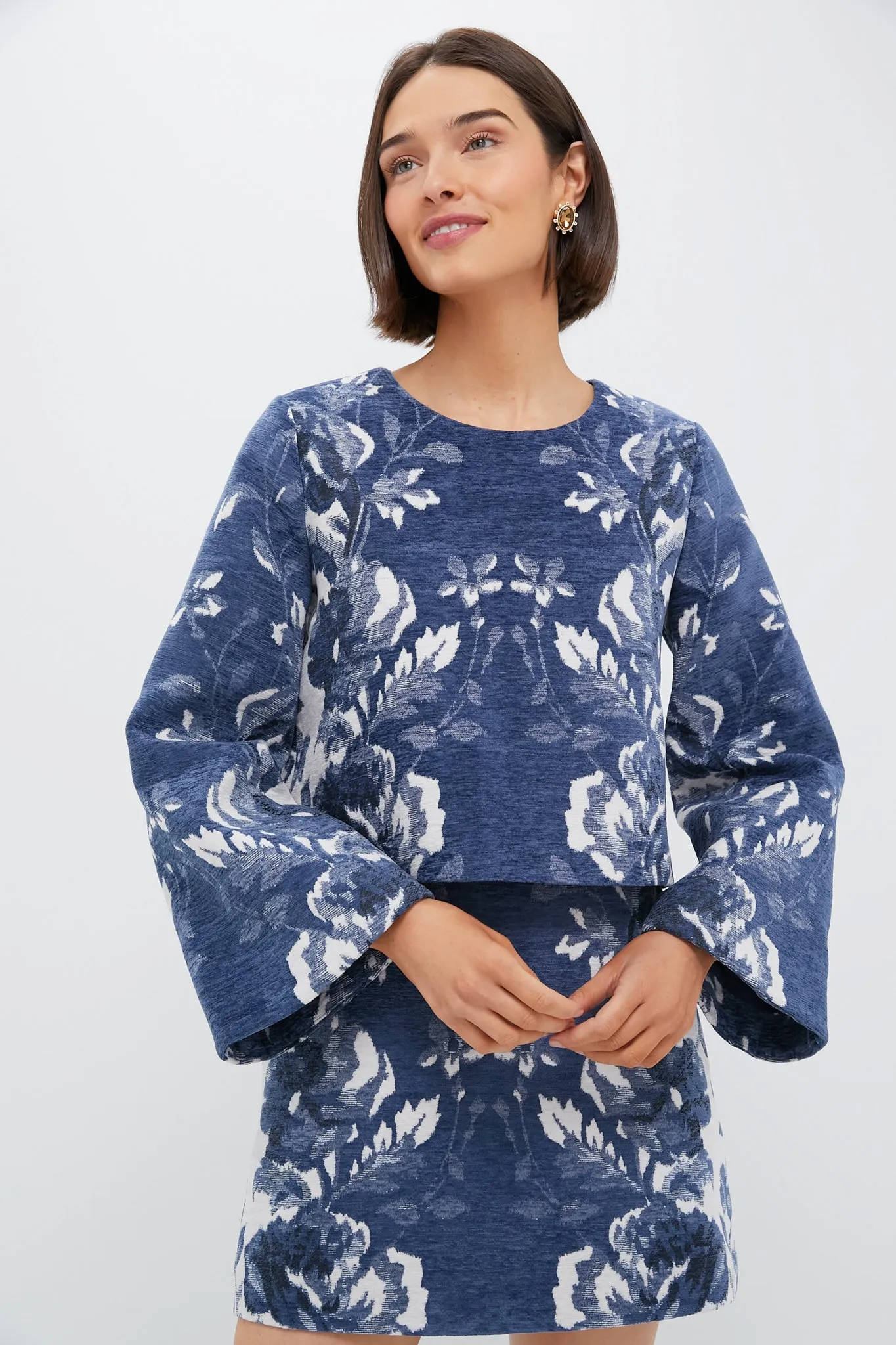 Indigo Reflection Knit Jacquard Maxine Top sold by Tuckernuck