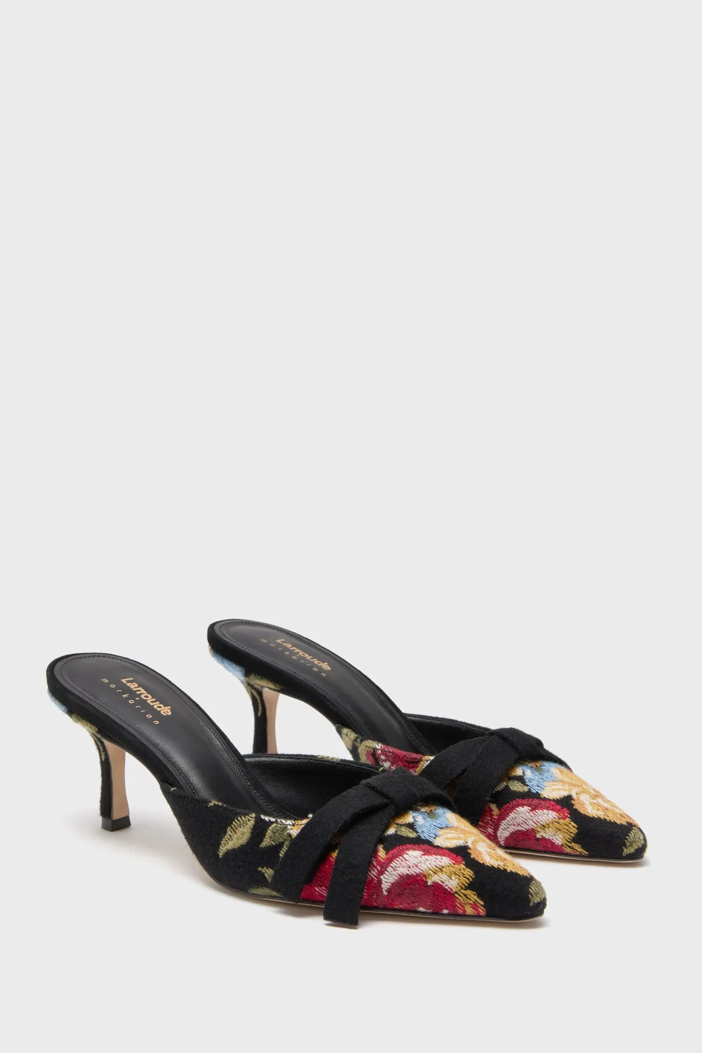 Larroude x Markarian Black Wool and Floral Embroidery Mules sold by Tuckernuck product image thumbnail 3