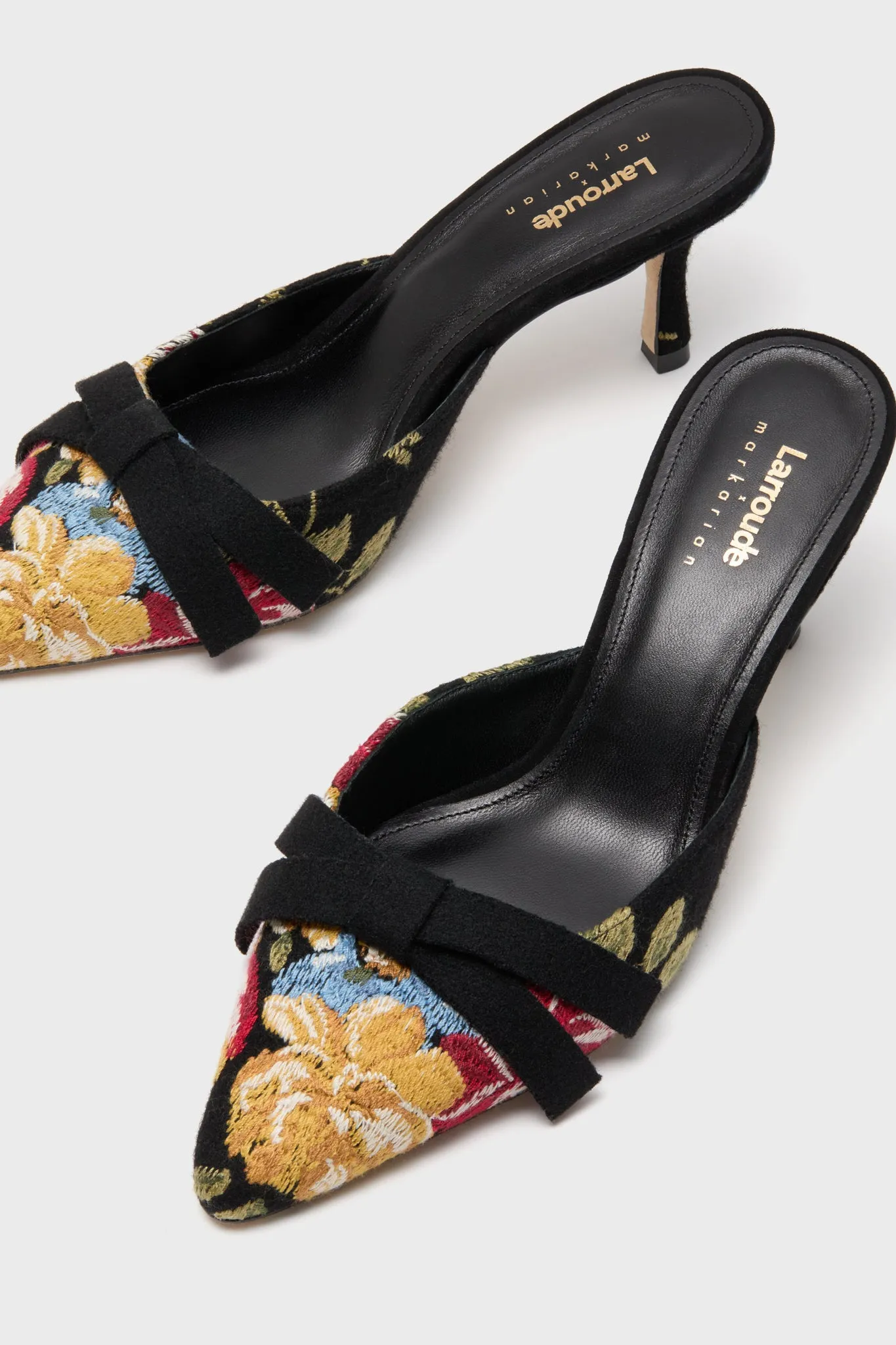 Larroude x Markarian Black Wool and Floral Embroidery Mules sold by Tuckernuck product image thumbnail 4