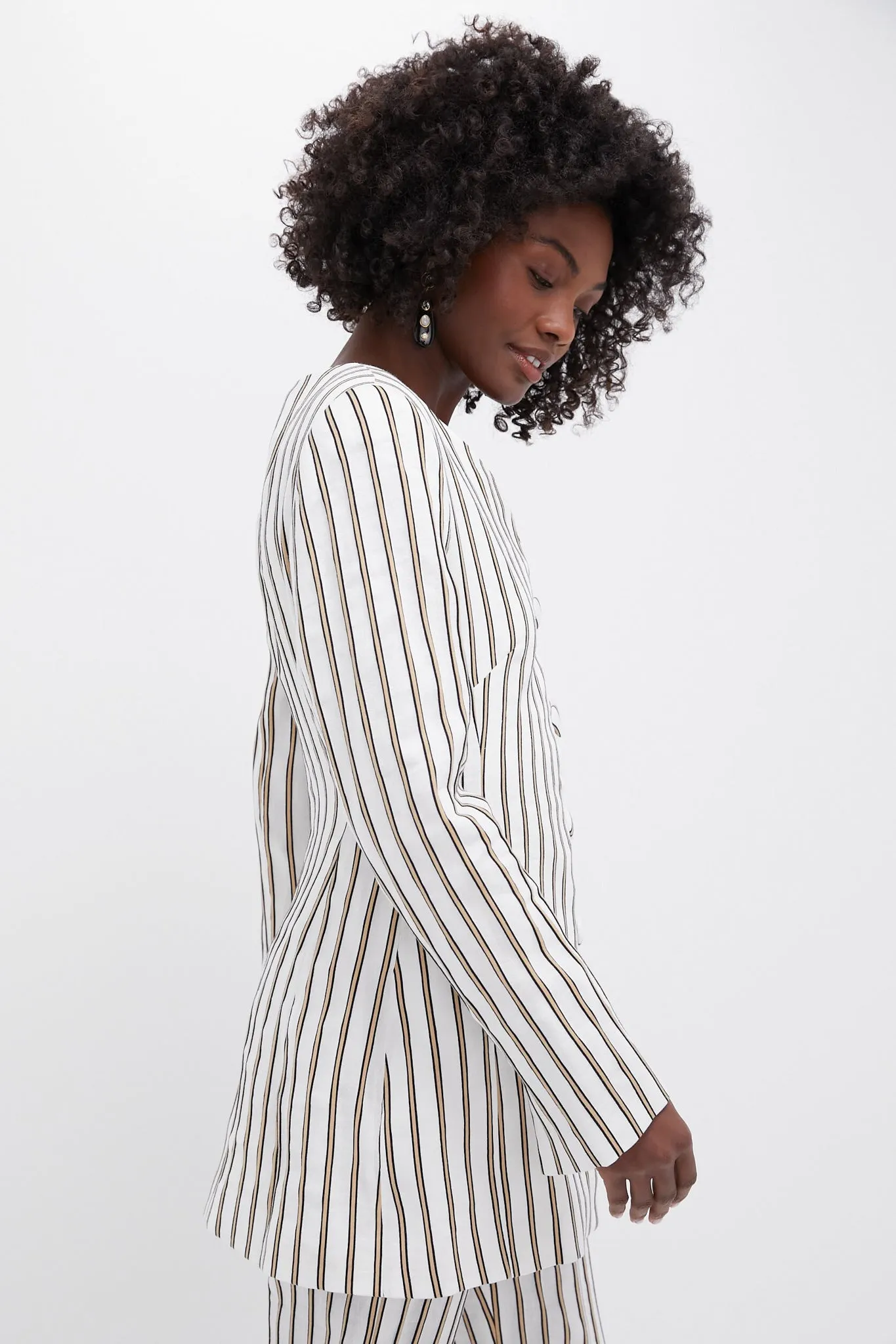 Ecru and Beige Claude Linen Stripes Top sold by Tuckernuck product image thumbnail 3