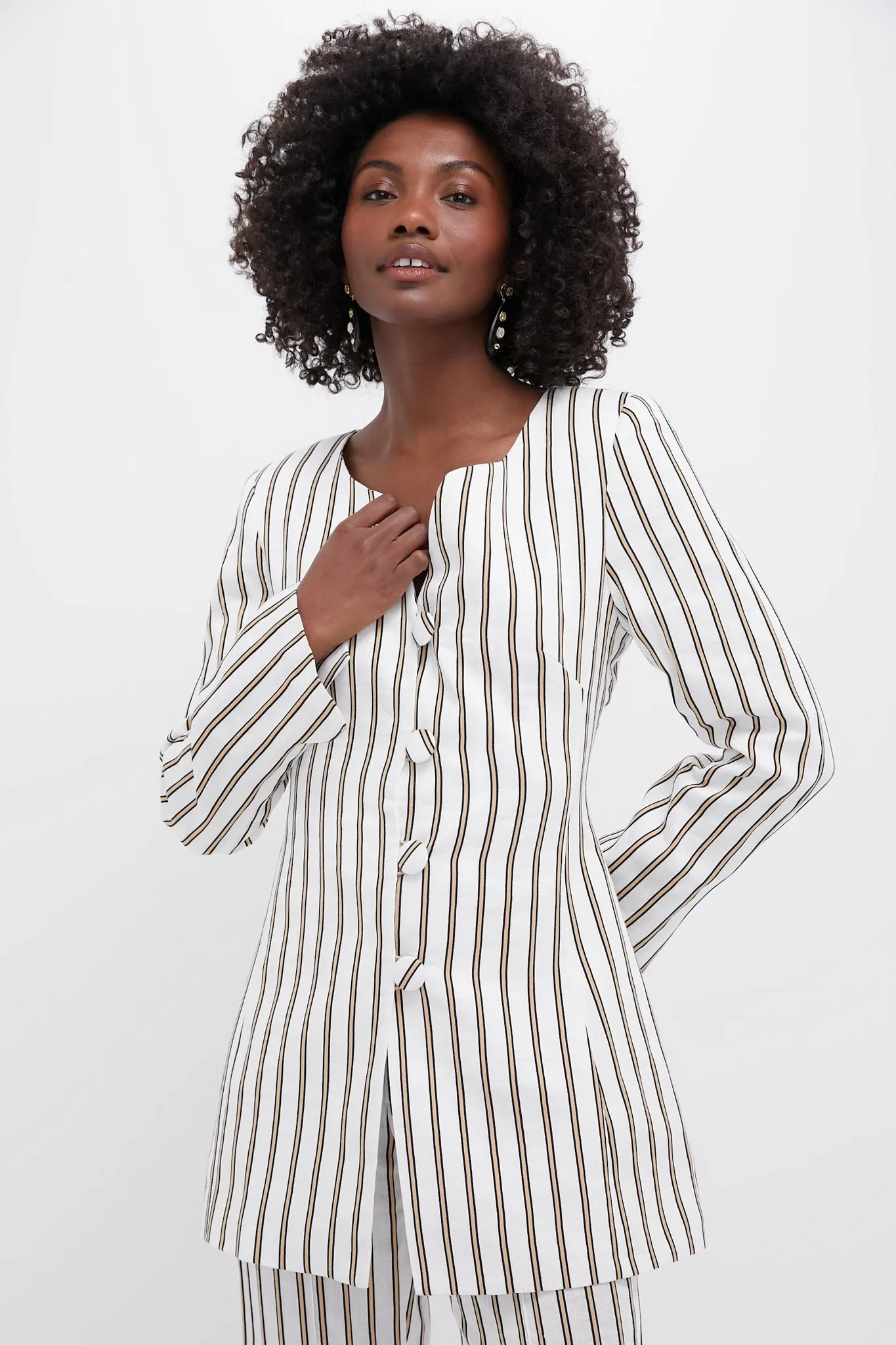 Ecru and Beige Claude Linen Stripes Top sold by Tuckernuck