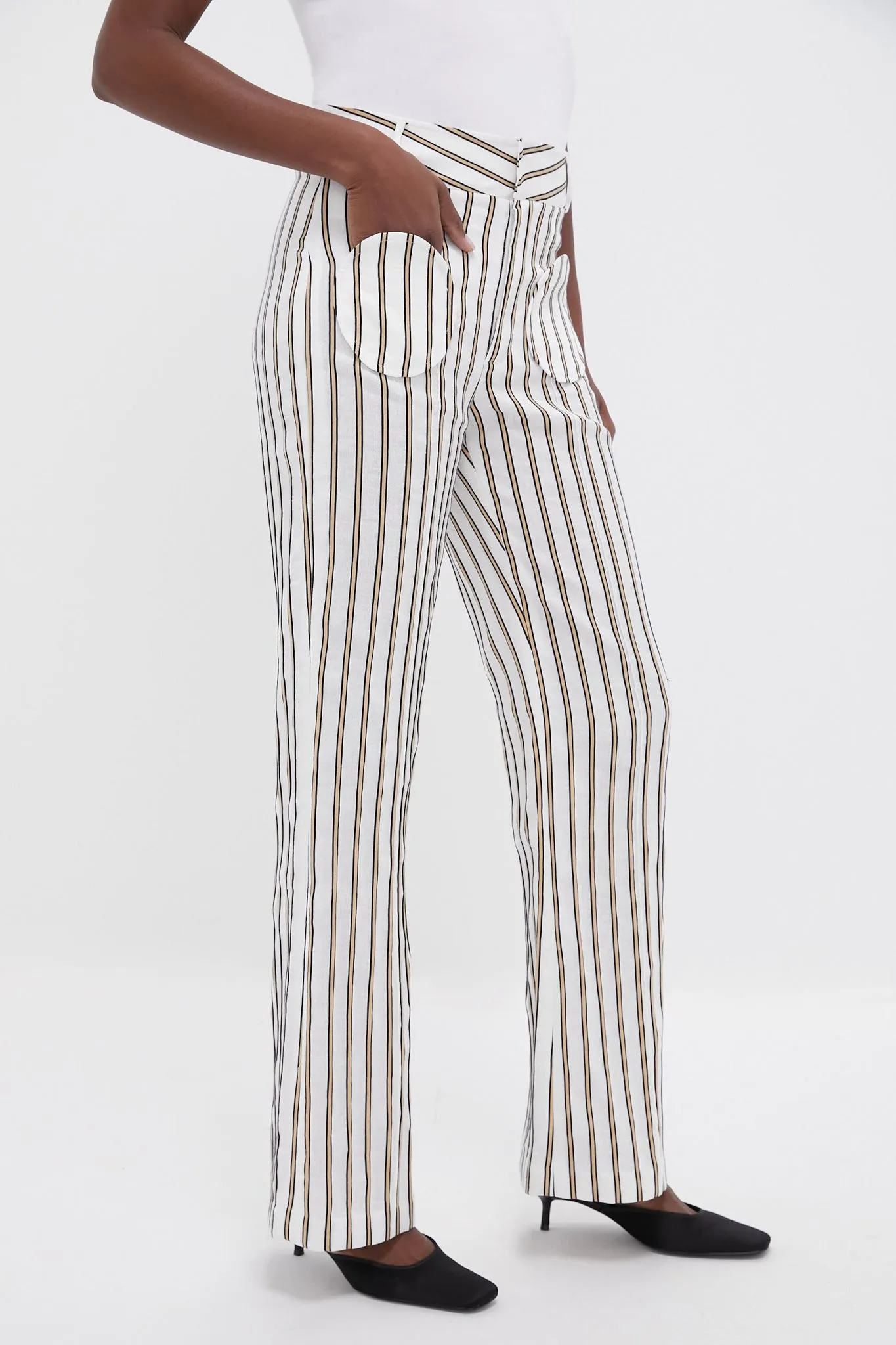 Ecru and Beige Olafur Linen Stripes Pants sold by Tuckernuck product image thumbnail 3