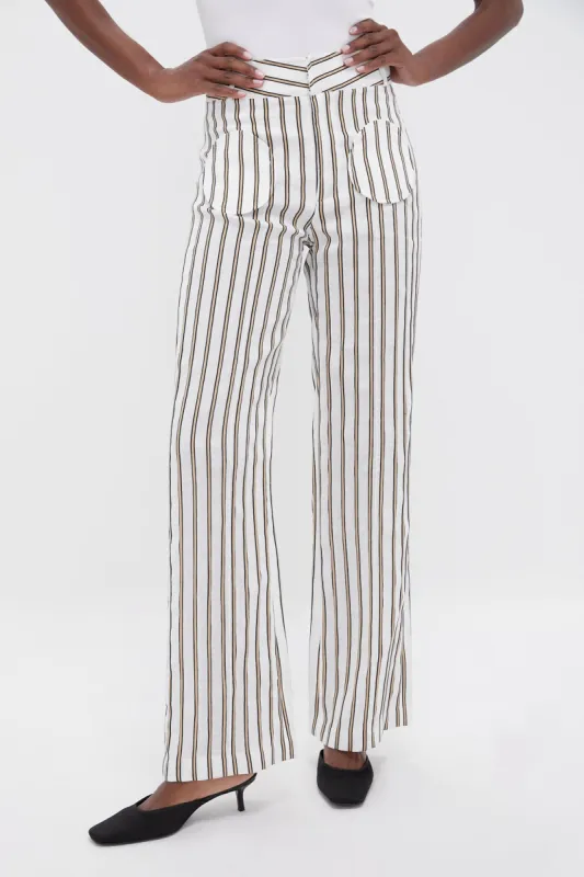 Ecru and Beige Olafur Linen Stripes Pants made by DESTREE