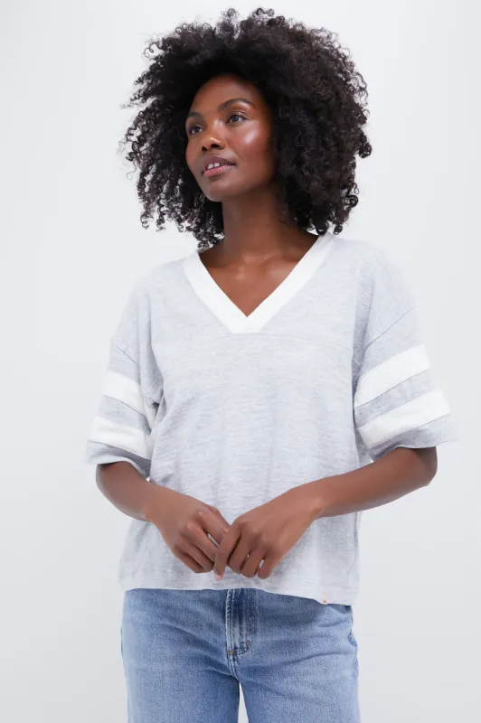 Light Grey Heather Sunwashed Slub Varsity Tee made by Faherty