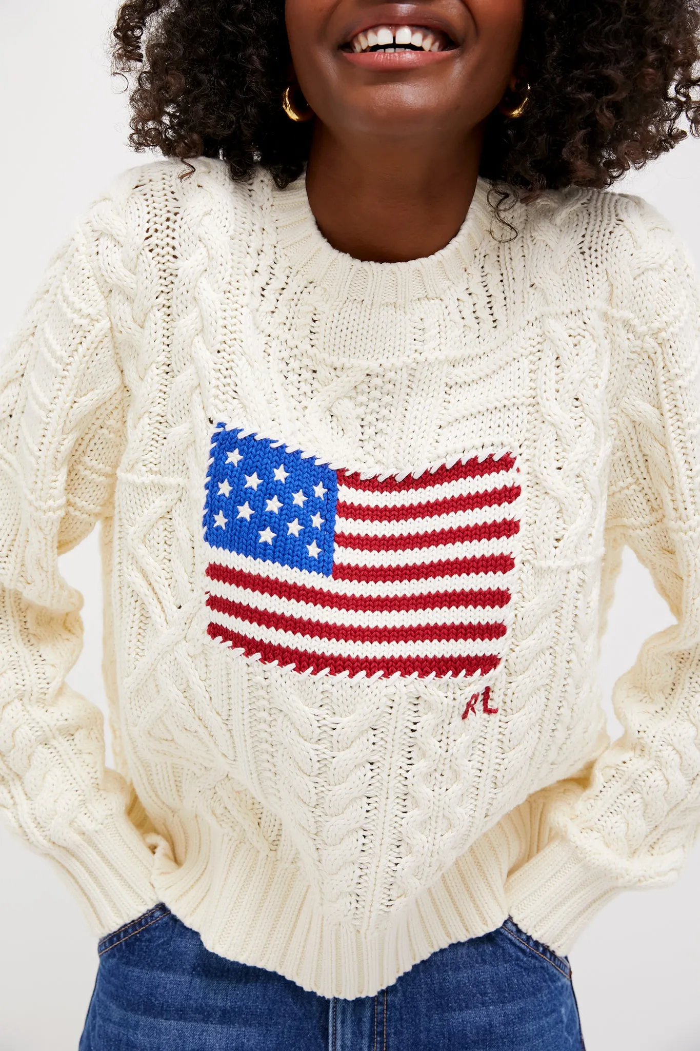 Cream American Flag Long Sleeve Pullover sold by Tuckernuck product image thumbnail 5
