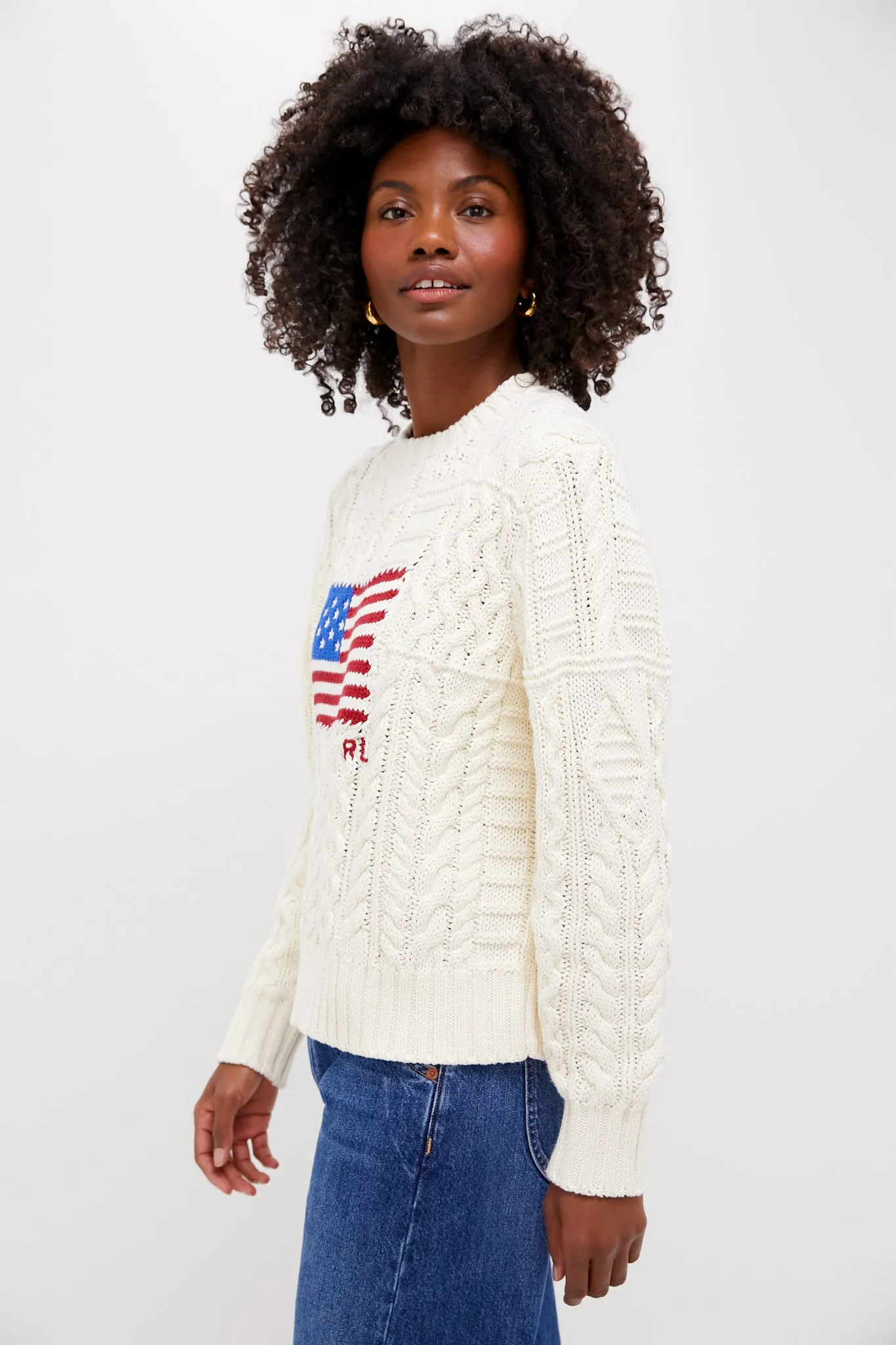 Cream American Flag Long Sleeve Pullover sold by Tuckernuck product image thumbnail 3