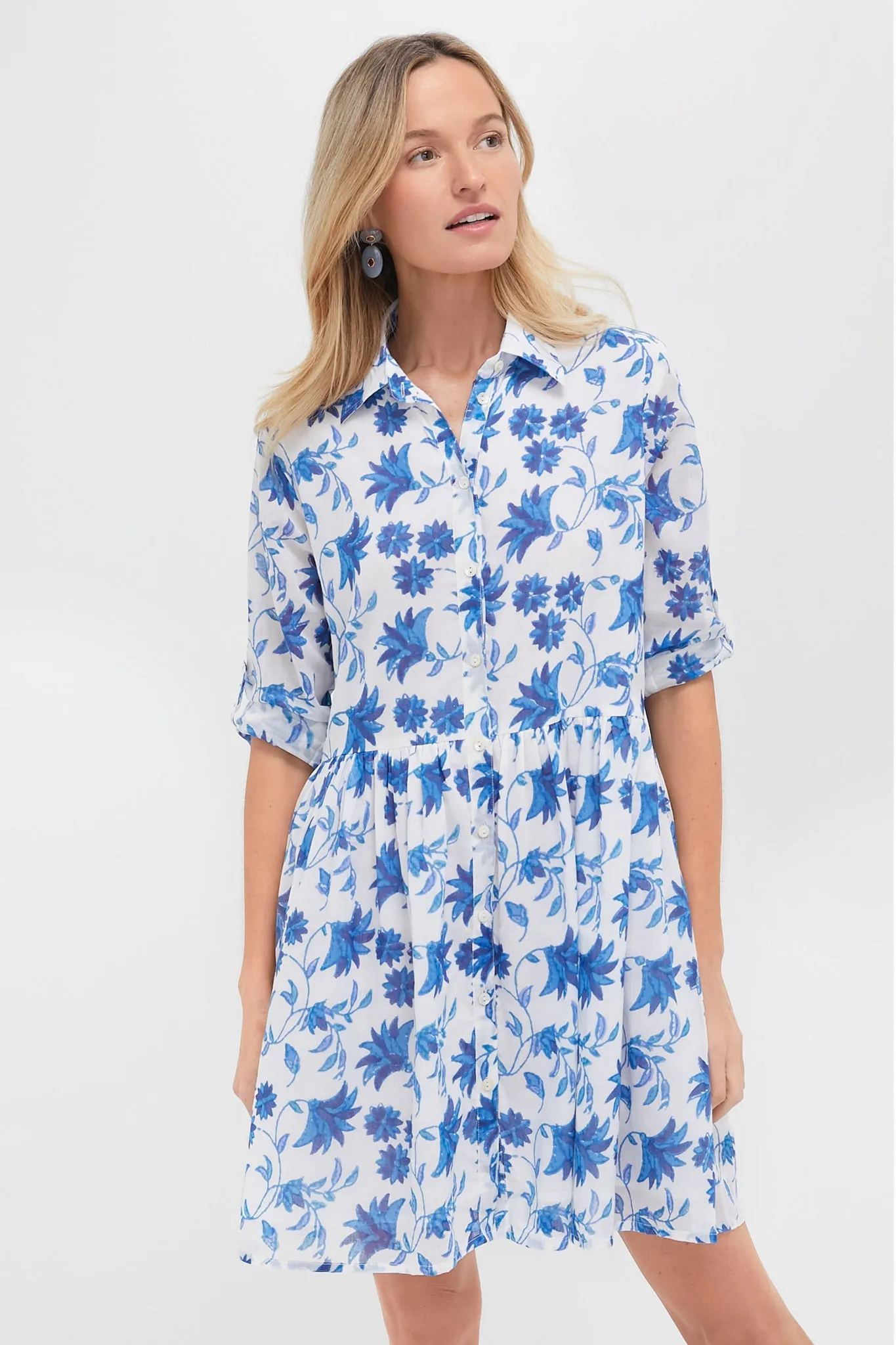 Marion Blue Long Sleeve Shirt Mini Dress sold by Tuckernuck