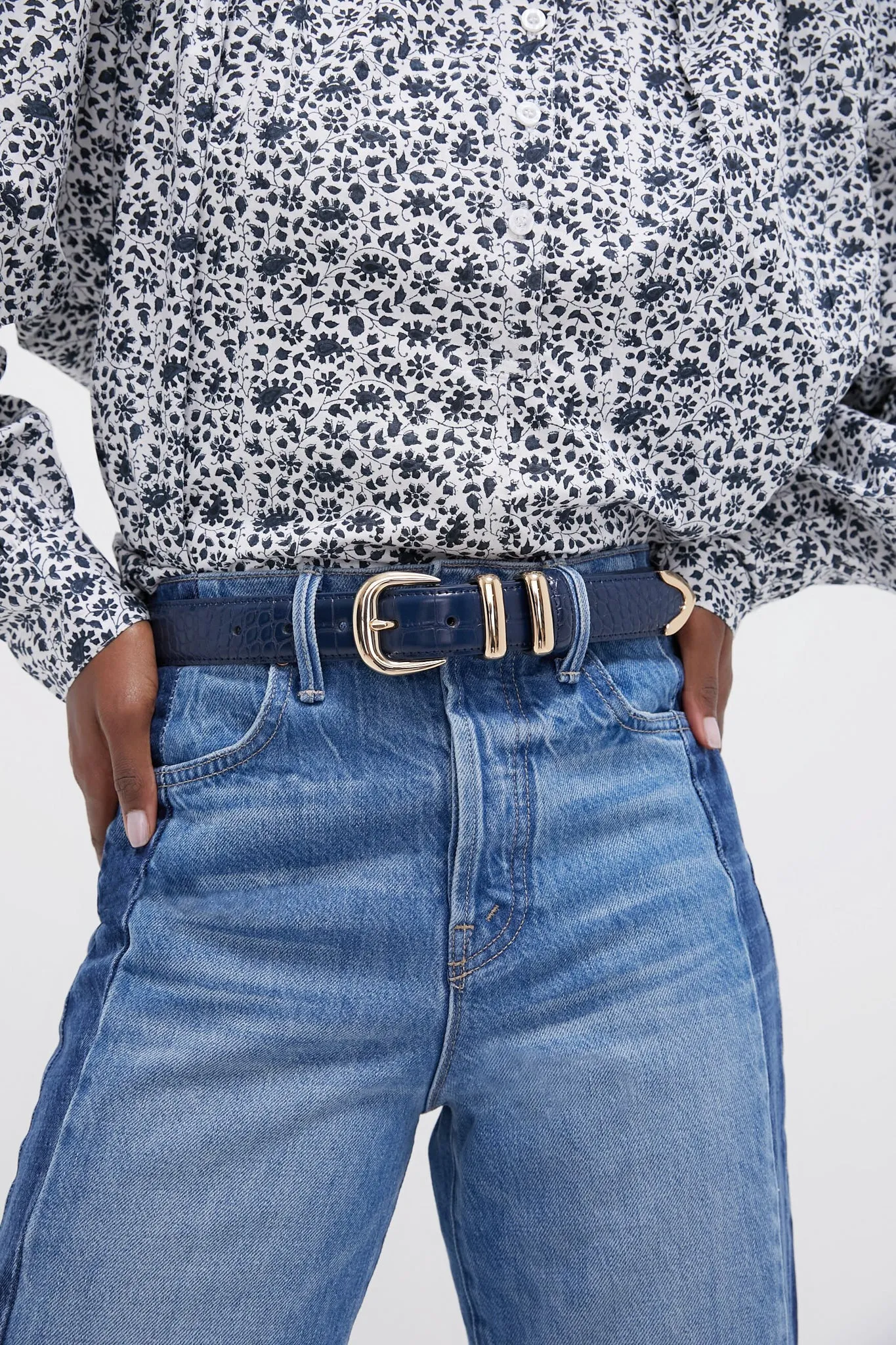 Navy Croc-Embossed Western Belt sold by Tuckernuck product image thumbnail 2