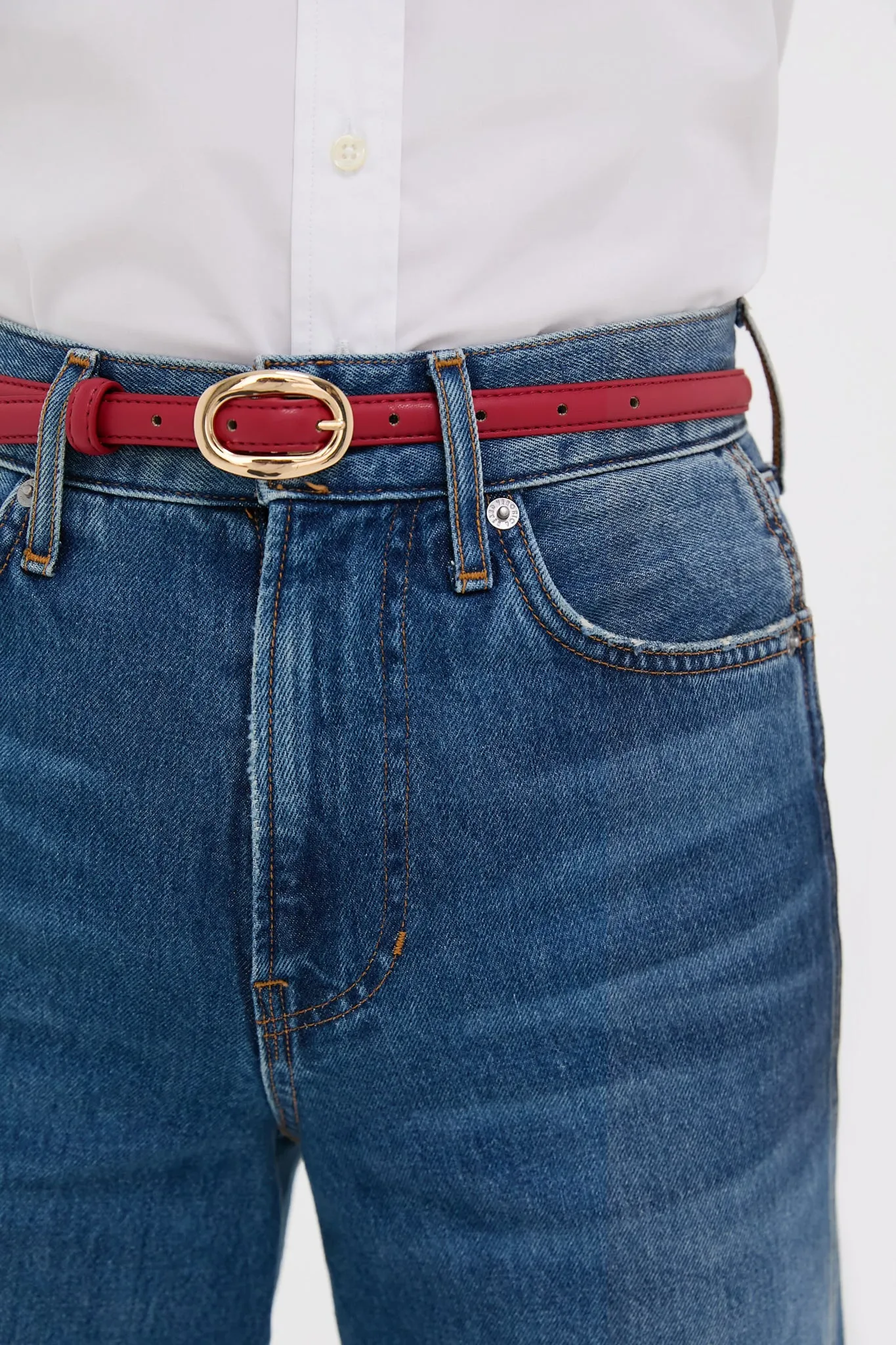 Red Oval Buckle Skinny Belt sold by Tuckernuck product image thumbnail 5