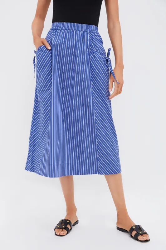Dark Blue and White Kendall Play Stripe Midi A-Line Skirt sold by Tuckernuck