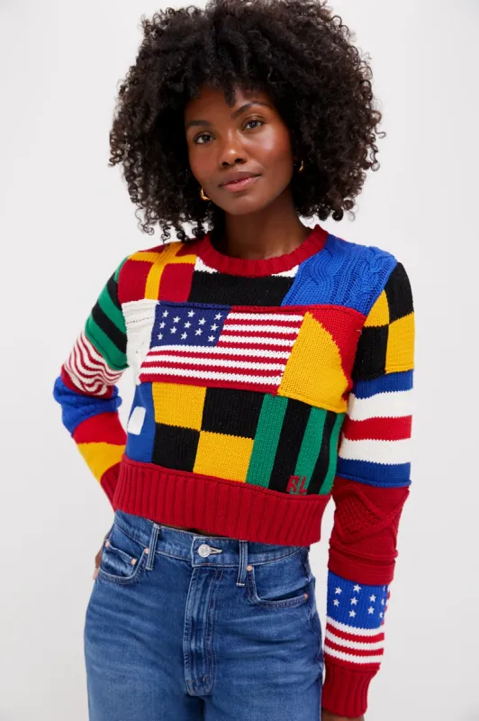 Red Multi American Flag Long Sleeve Pullover made by Tuckernuck