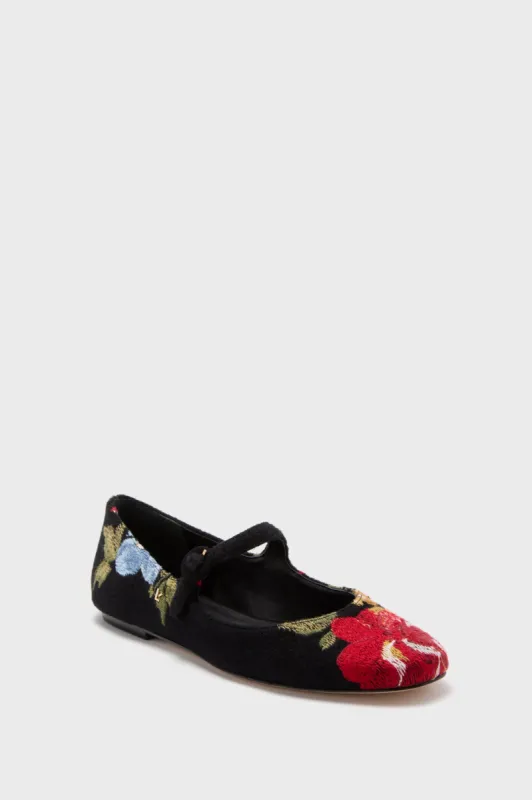 Larroude x Markarian Floral Wool and Black Embroidery Flats sold by Tuckernuck