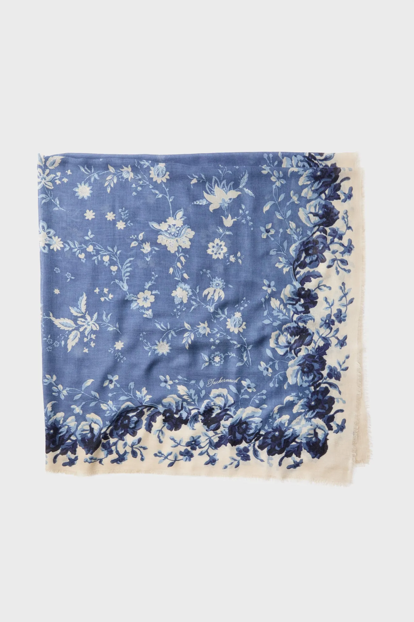 Slate Blue Fading Floral Silk Cashmere Blend Large Scarf sold by Tuckernuck product image thumbnail 4