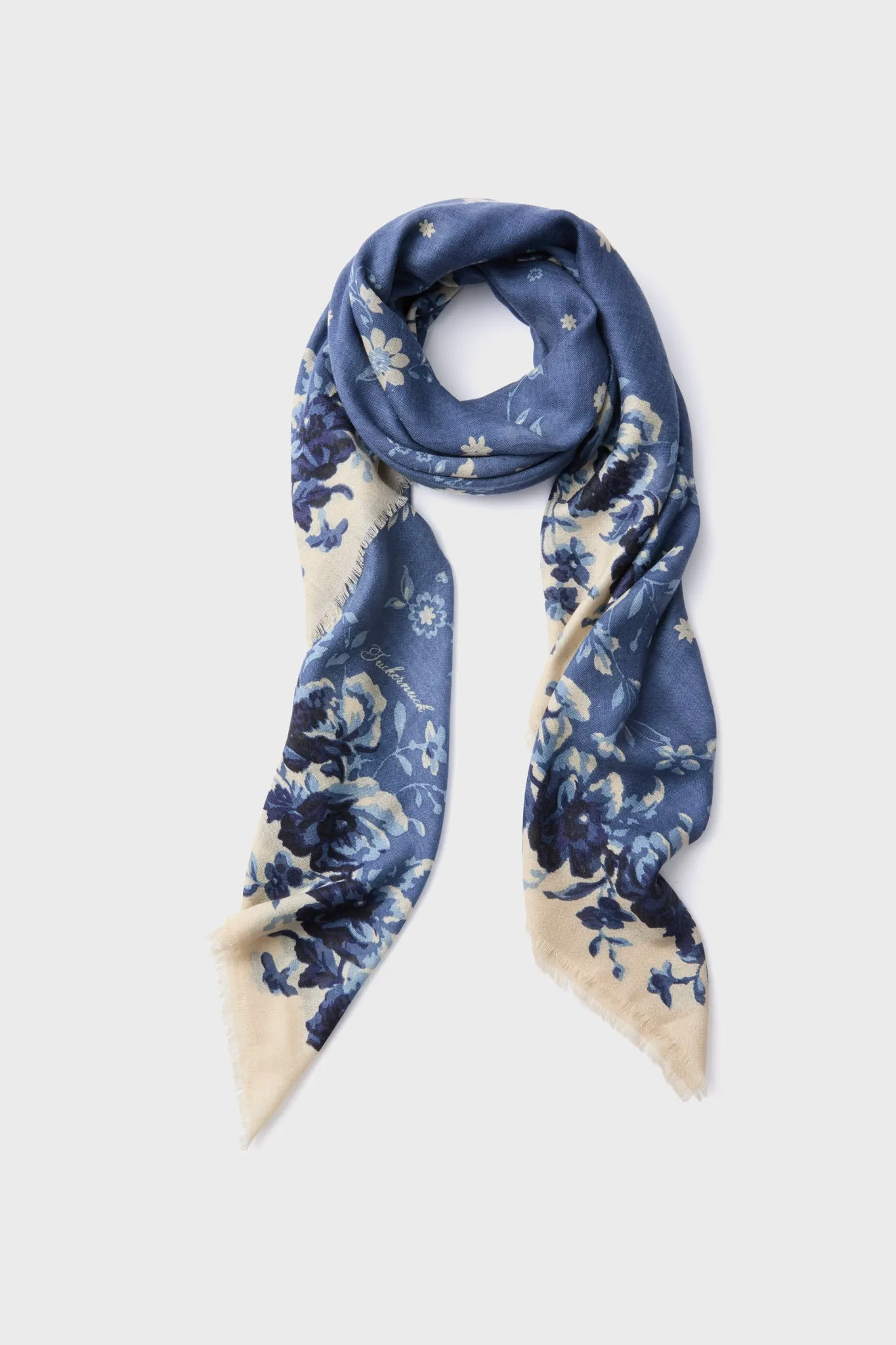 Slate Blue Fading Floral Silk Cashmere Blend Large Scarf sold by Tuckernuck