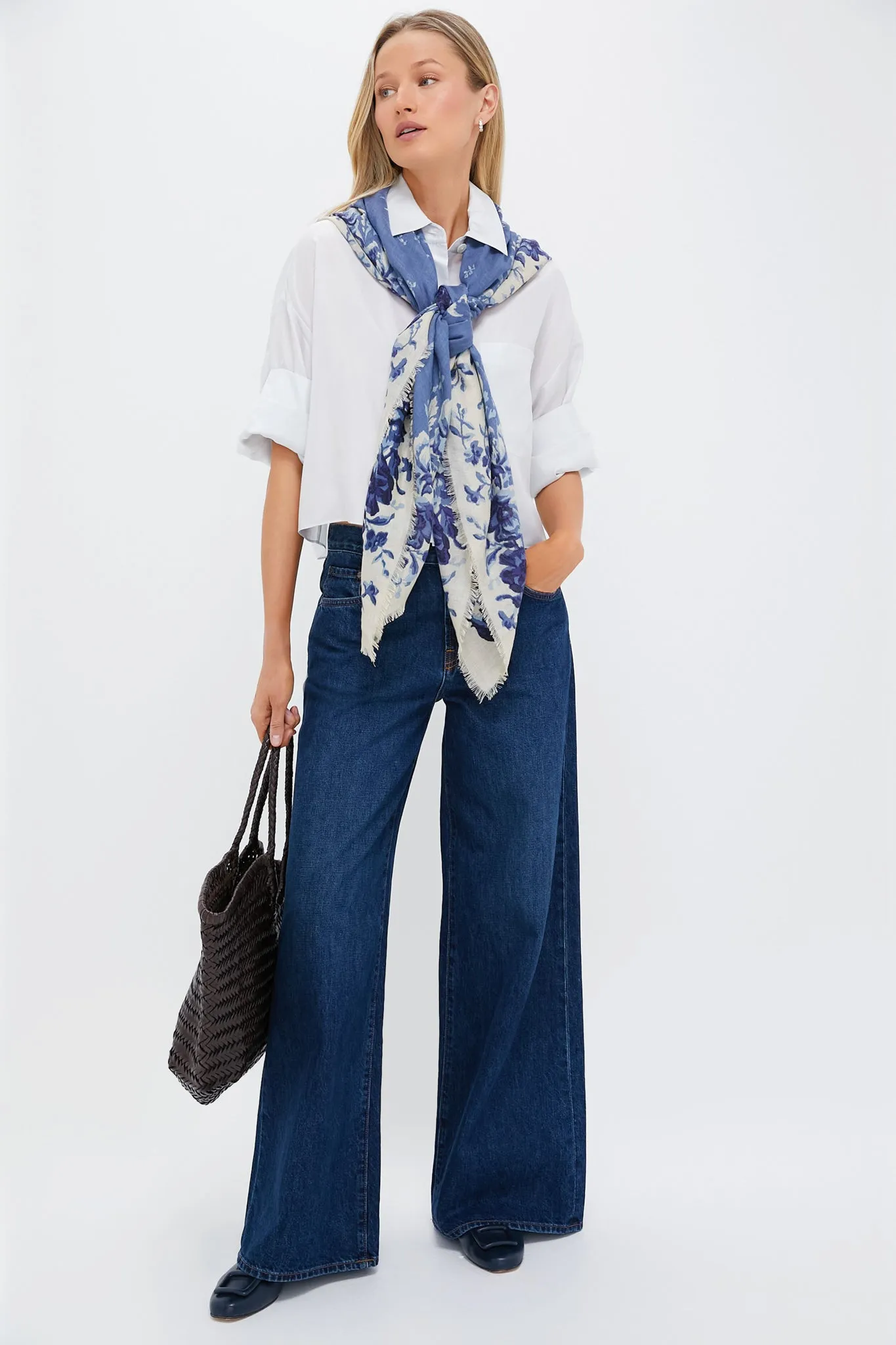 Slate Blue Fading Floral Silk Cashmere Blend Large Scarf sold by Tuckernuck product image thumbnail 2