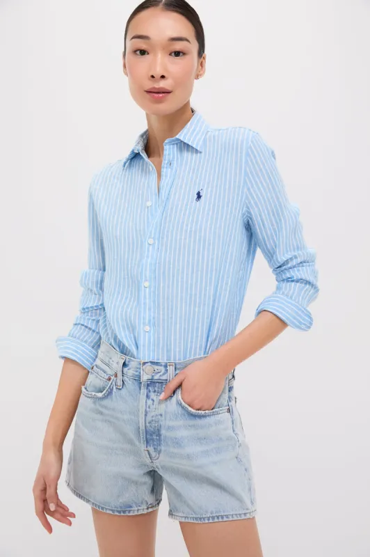 Light Blue and White Linen Long Sleeve Button Front Shirt sold by Tuckernuck