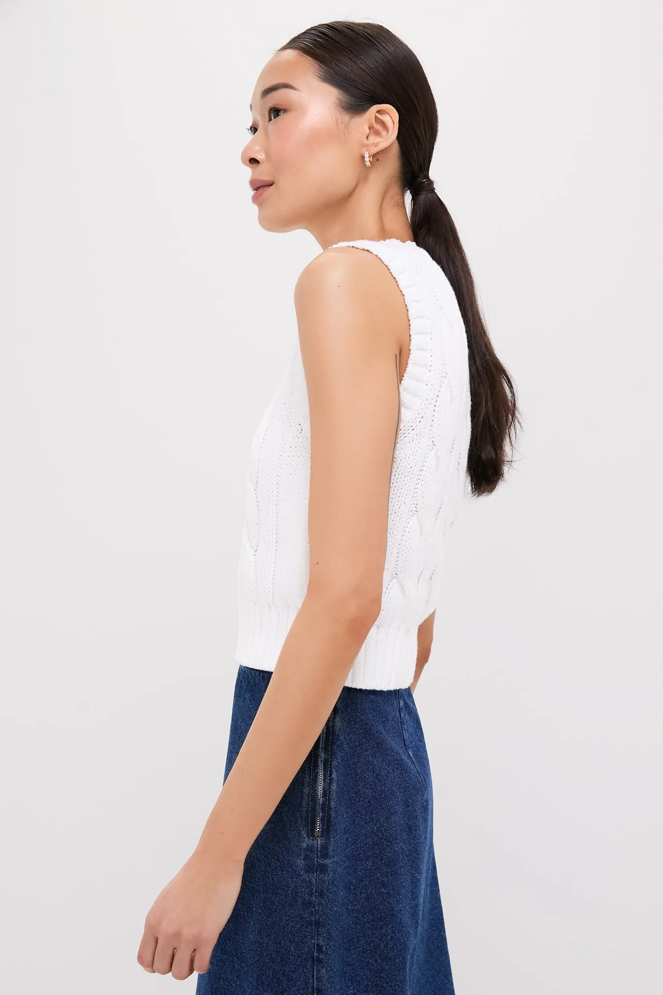 White Cableknit Sleeveless Cropped Pullover sold by Tuckernuck product image thumbnail 3