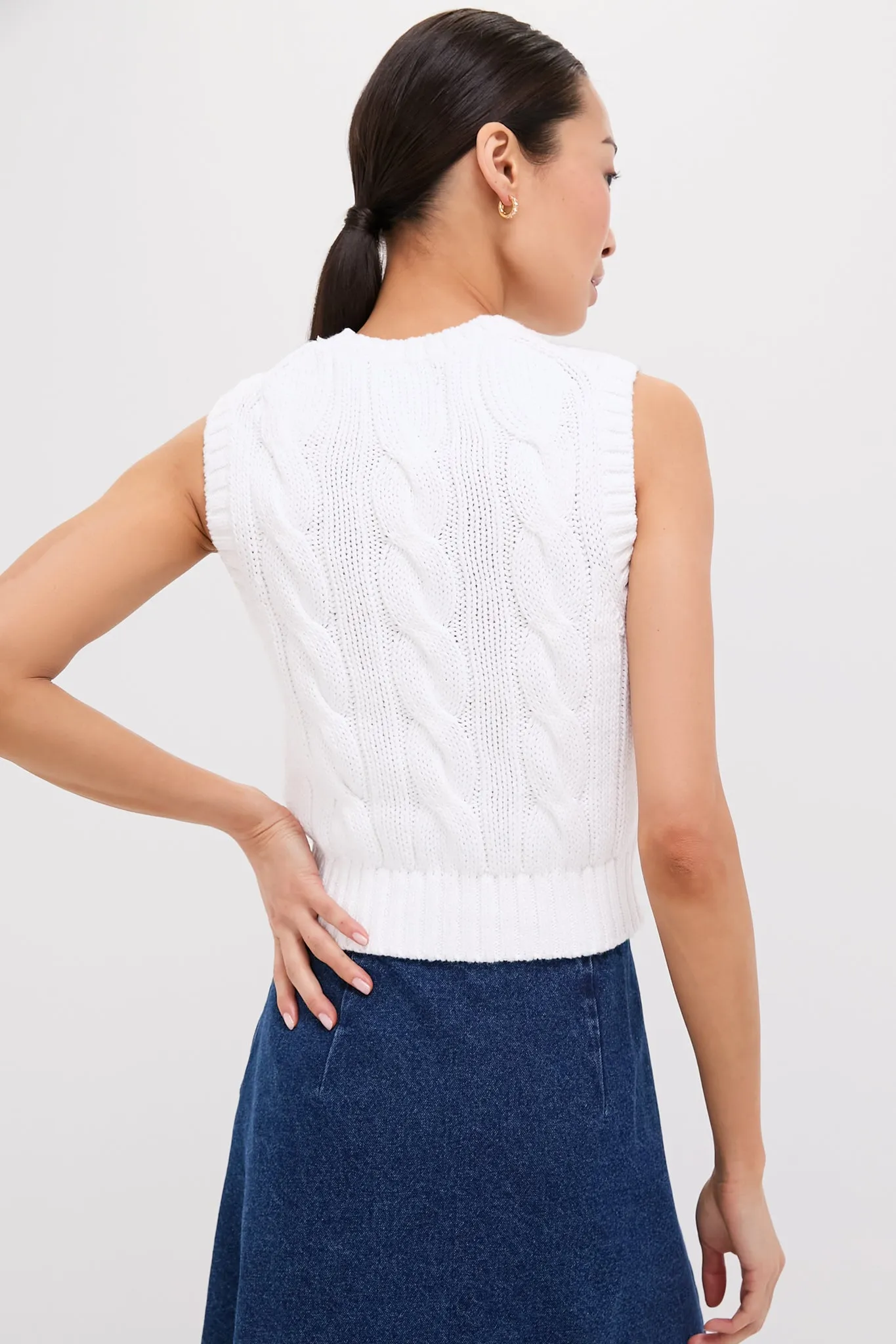 White Cableknit Sleeveless Cropped Pullover sold by Tuckernuck product image thumbnail 4