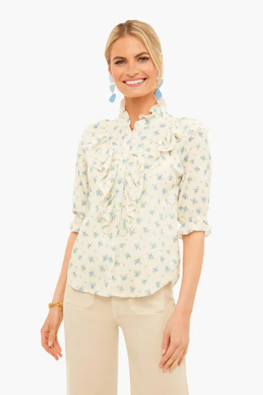 Beige and Blue Jill Ruffle Shirt made by The Shirt by Rochelle Behrens
