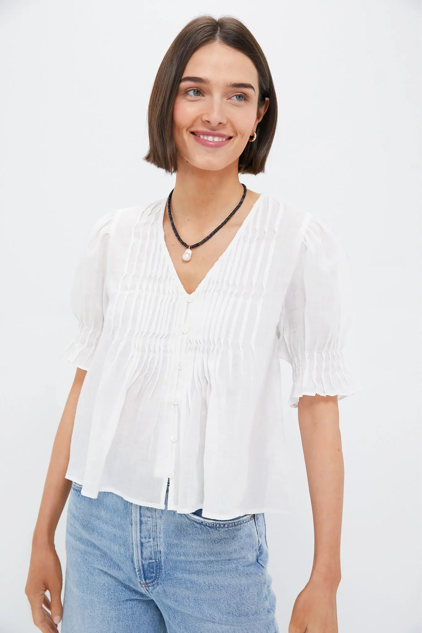 Pearl Zora Solid Short Sleeve Button Down Top sold by Tuckernuck