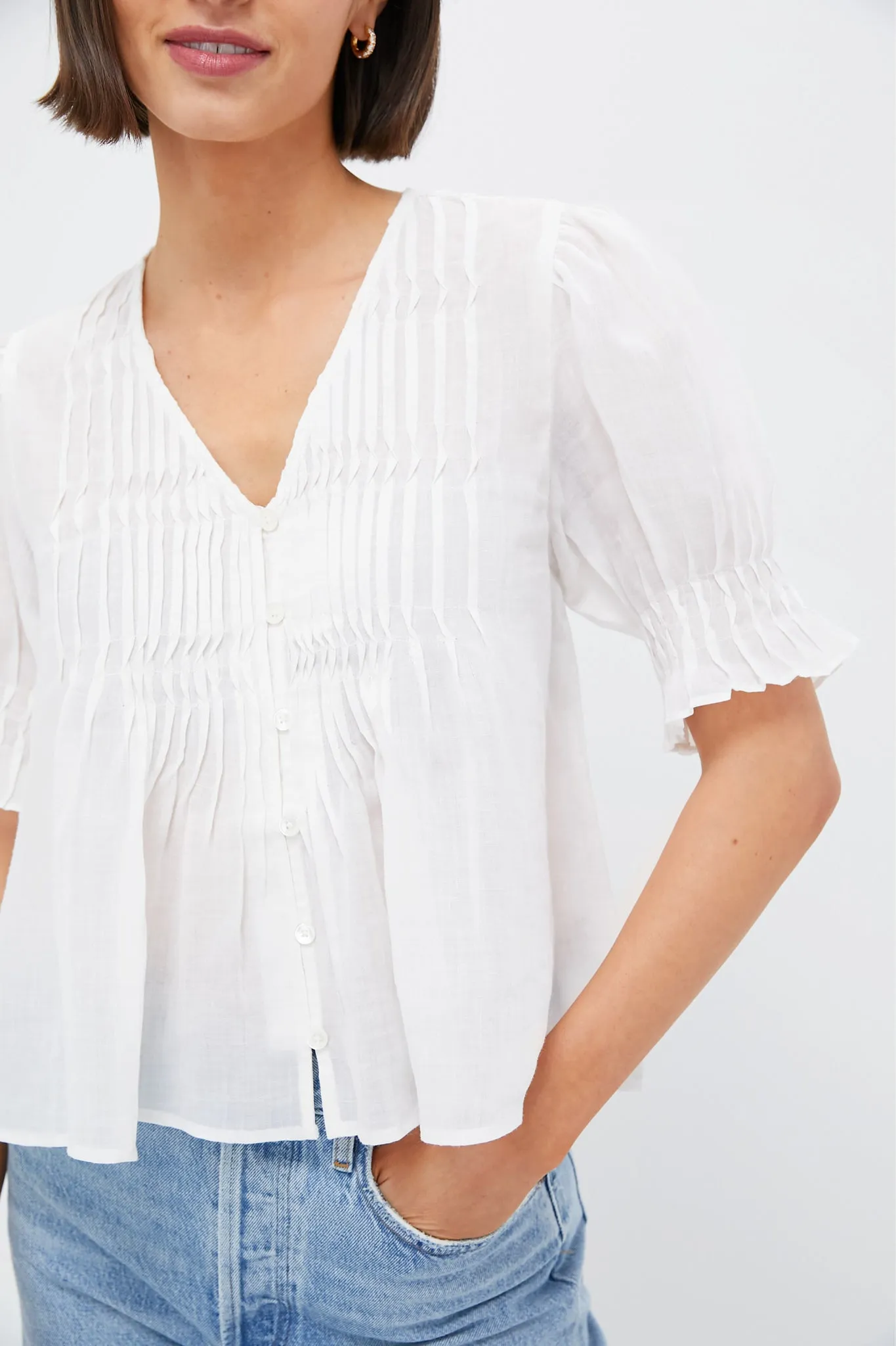 Pearl Zora Solid Short Sleeve Button Down Top sold by Tuckernuck product image thumbnail 5