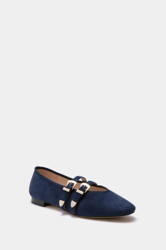 Navy Suede Buckle Nina Flats sold by Tuckernuck
